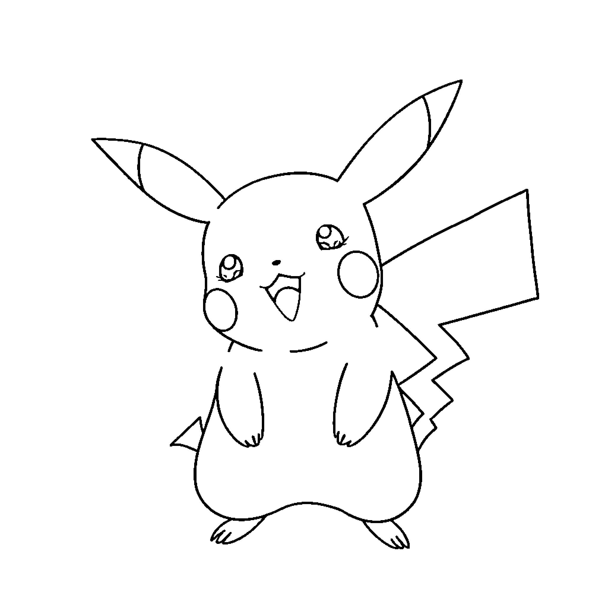 Pikachu in a playful pose Coloring Page (free black-and-white line drawing printable PDF for all, from beginners to advanced learners, including children, teens, adults, and seniors)