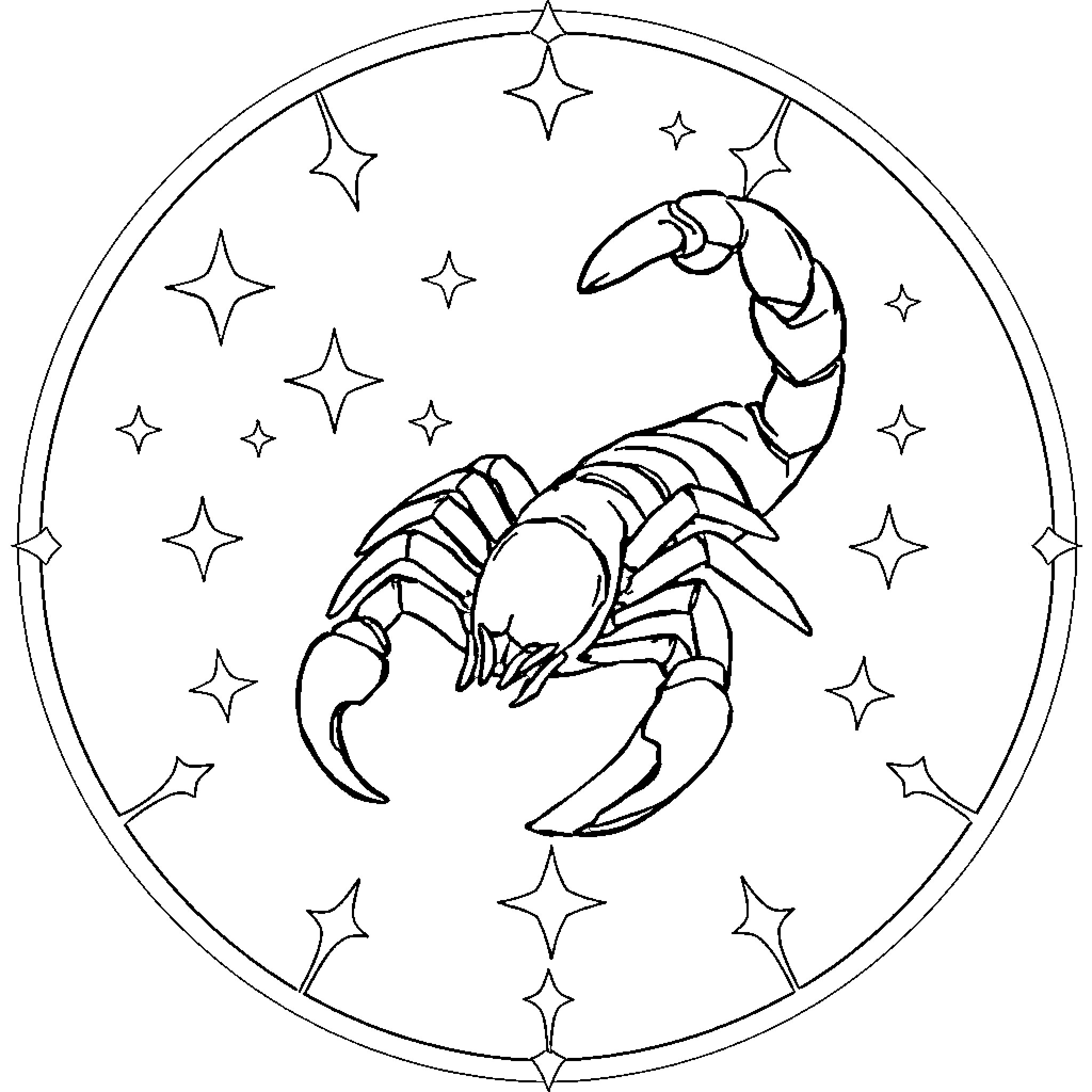 Scorpio constellation with symbolic scorpion figure Coloring Page (free black-and-white line drawing printable PDF for all, from beginners to advanced learners, including children, teens, adults, and seniors)