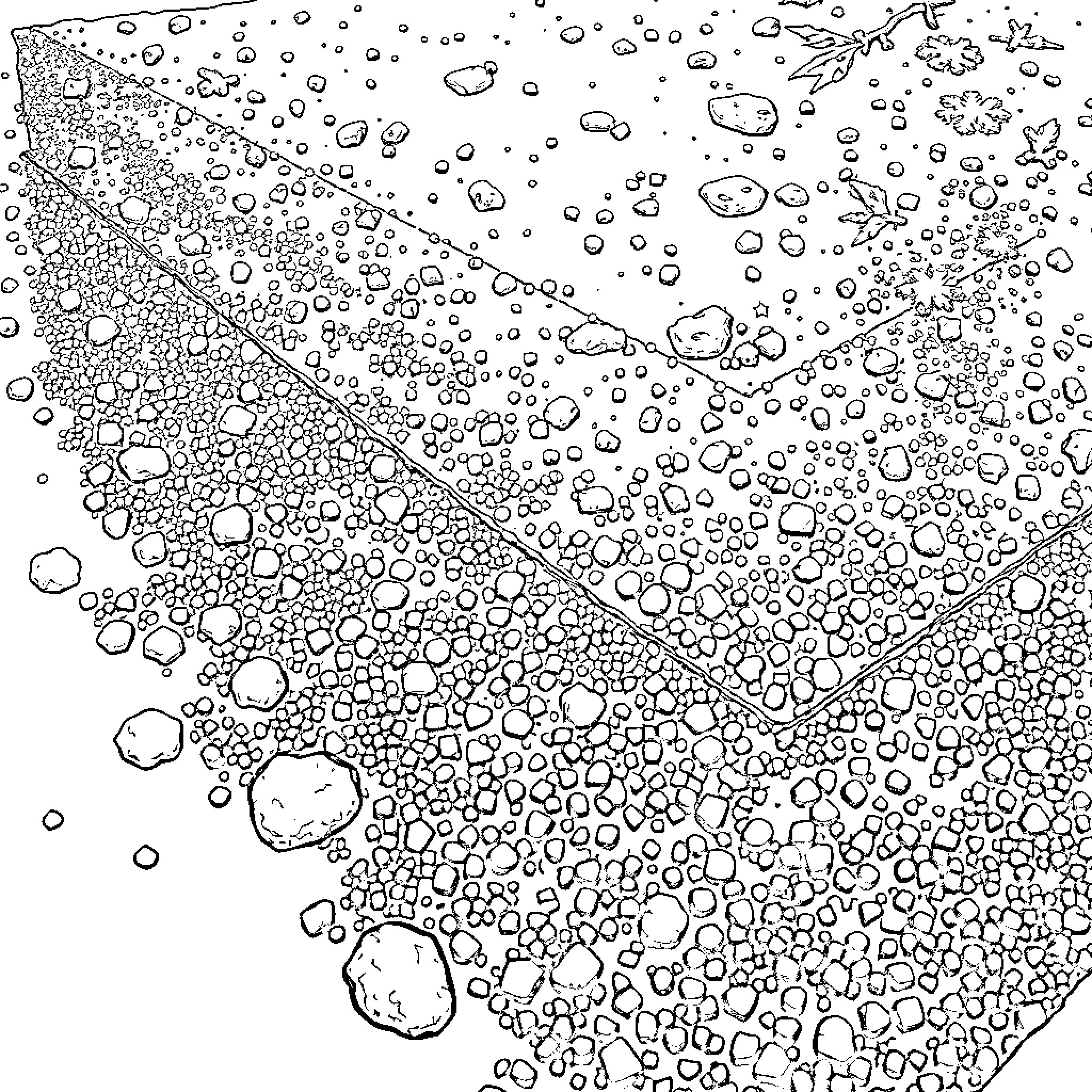 Frozen abstract landscape with icy formations Coloring Page (free black-and-white line drawing printable PDF for all, from beginners to advanced learners, including children, teens, adults, and seniors)