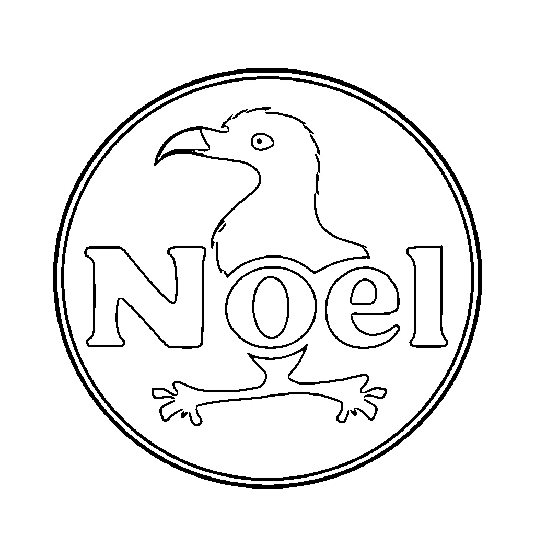 Logo of bird creature named Noel Coloring Page (free black-and-white line drawing printable PDF for all, from beginners to advanced learners, including children, teens, adults, and seniors)