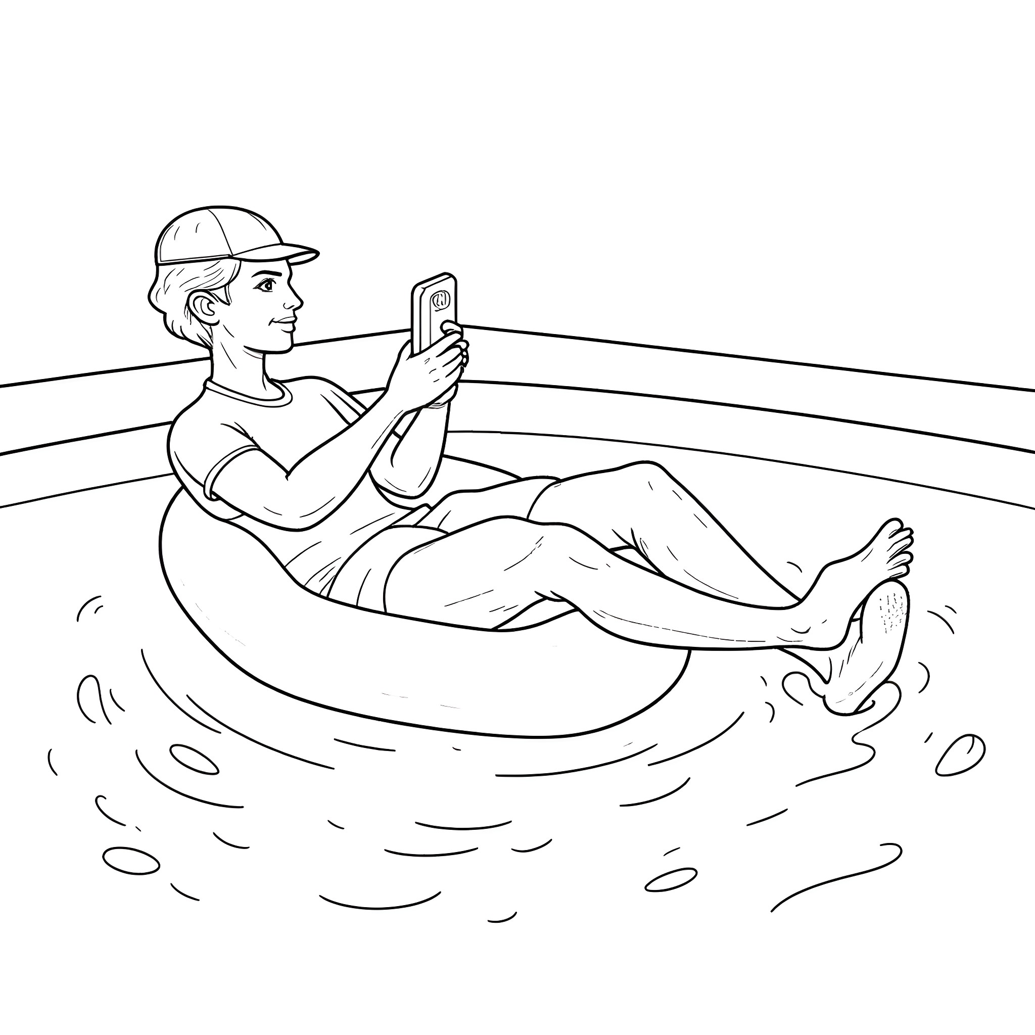 Correctional Officer Lounging in the Water Coloring Page (free black-and-white line drawing printable PDF for all, from beginners to advanced learners, including children, teens, adults, and seniors)