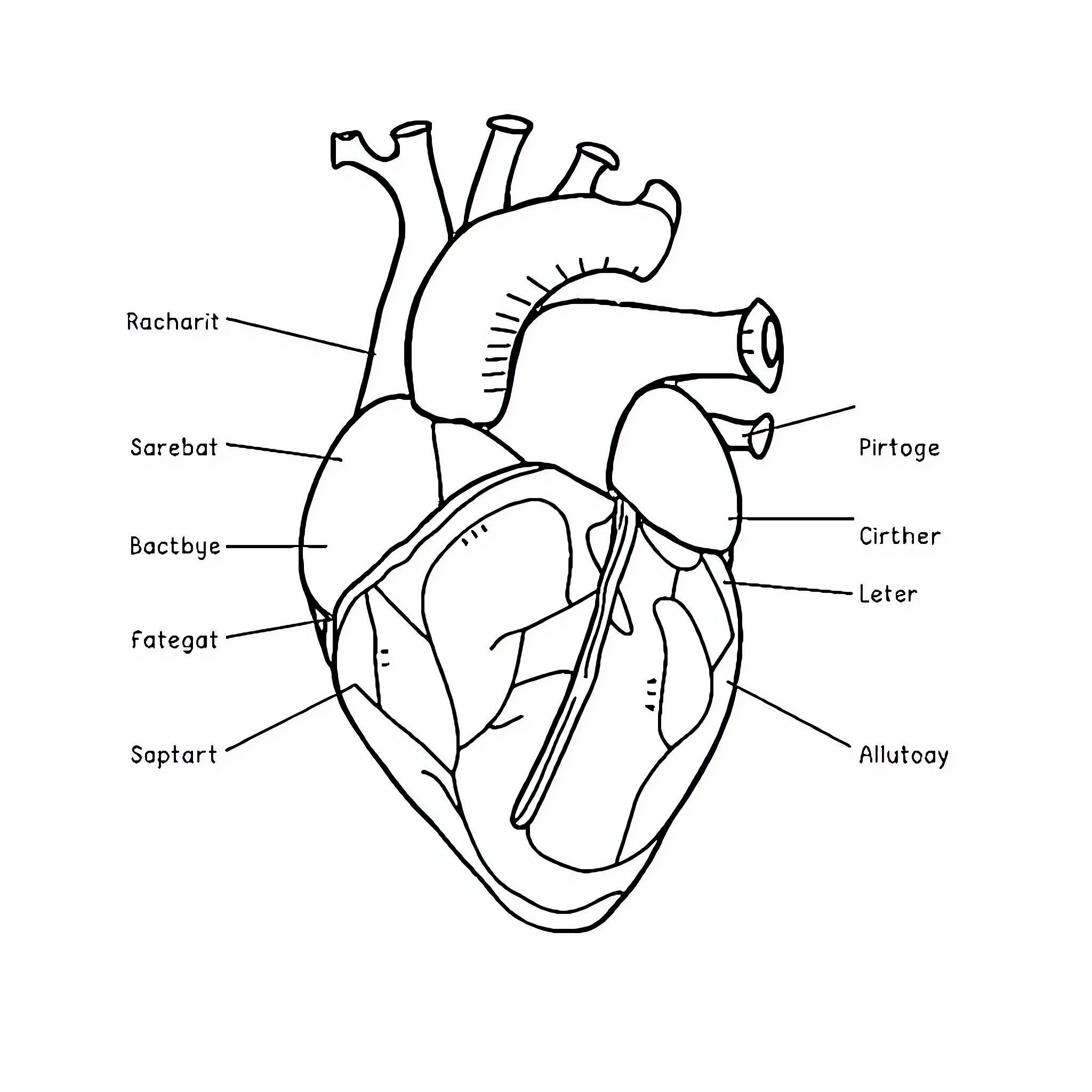 Heart Anatomy Diagram Coloring Page (free black-and-white line drawing printable PDF for all, from beginners to advanced learners, including children, teens, adults, and seniors)