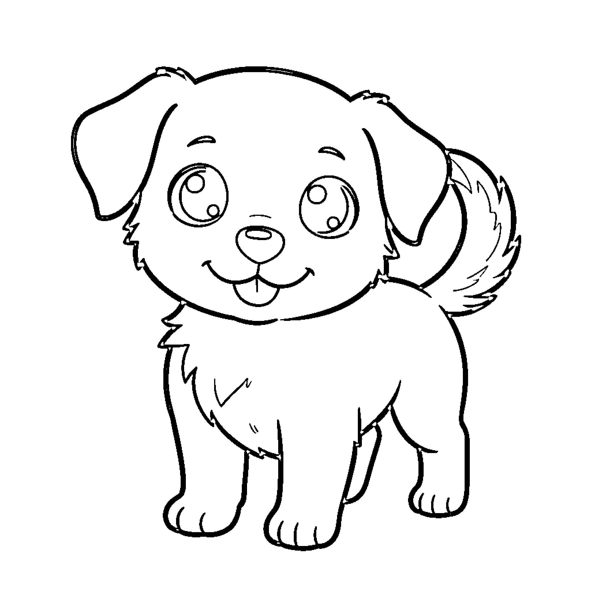 Dog with Cute Expressions Coloring Page (free black-and-white line drawing printable PDF for all, from beginners to advanced learners, including children, teens, adults, and seniors)