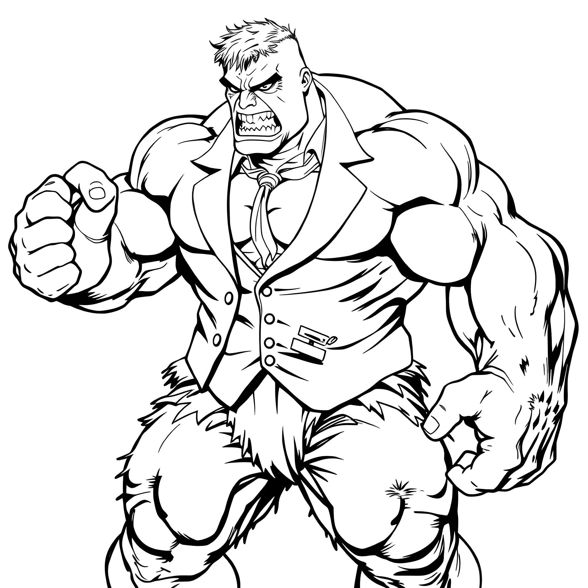 Skulk of an Enraged Superhero Coloring Page (free black-and-white line drawing printable PDF for all, from beginners to advanced learners, including children, teens, adults, and seniors)