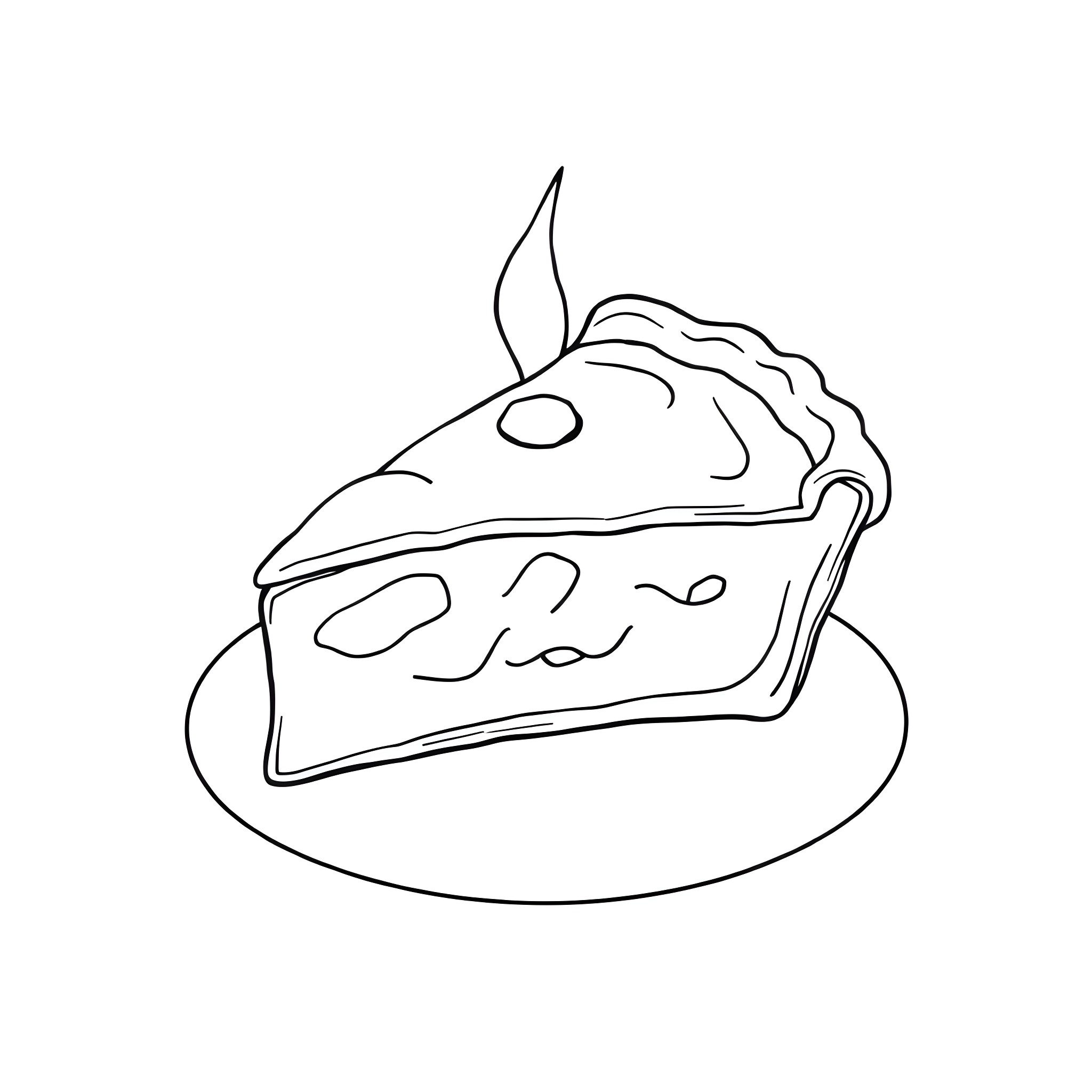 Pie with delectable filling and swirly decoration Coloring Page (free black-and-white line drawing printable PDF for all, from beginners to advanced learners, including children, teens, adults, and seniors)