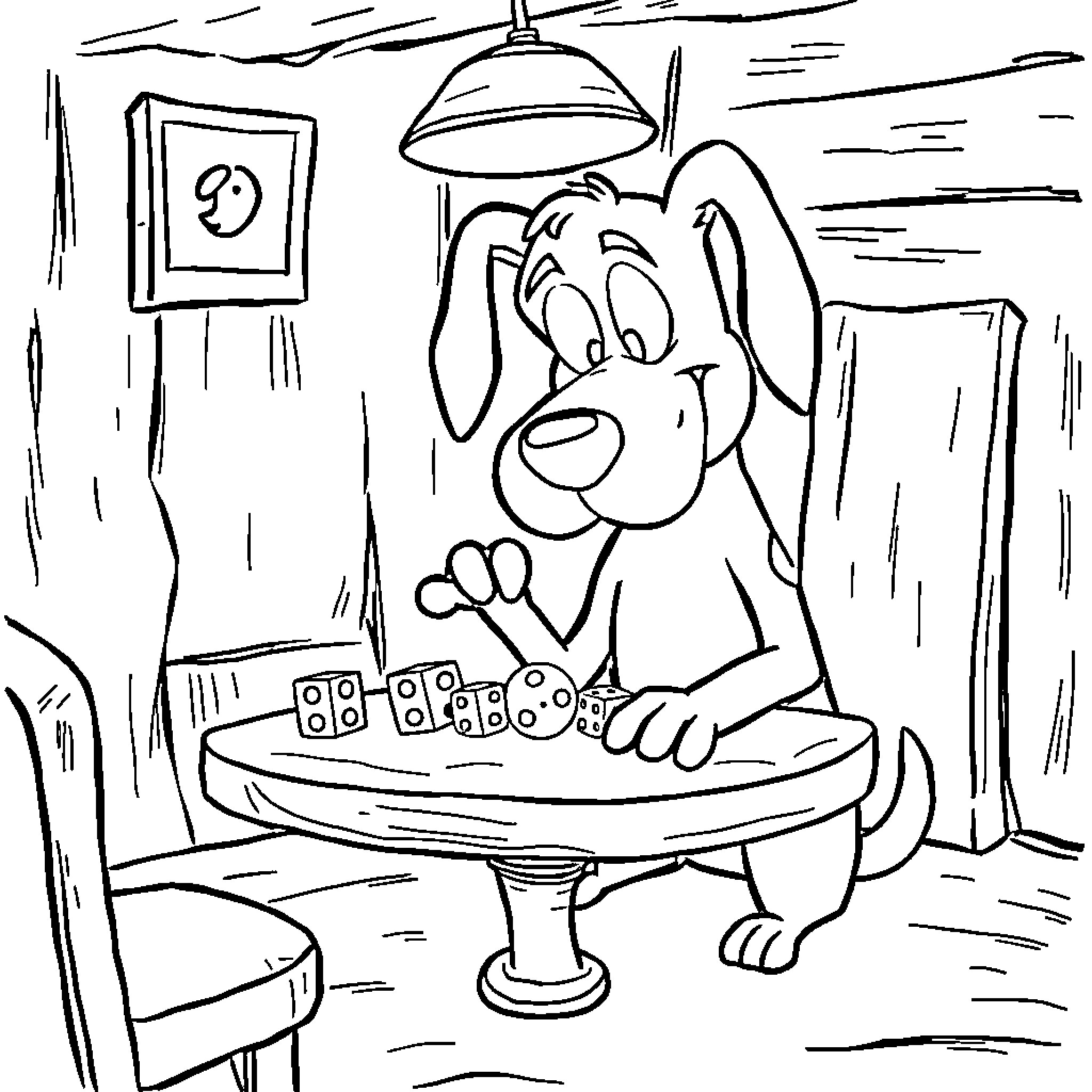 Courage in Playtime: A Puppy's Imaginative World Coloring Page (free black-and-white line drawing printable PDF for all, from beginners to advanced learners, including children, teens, adults, and seniors)