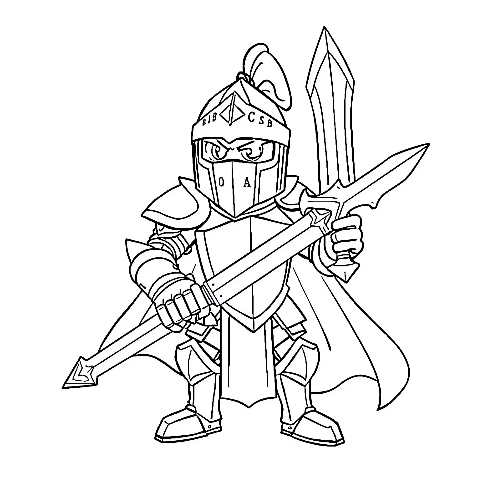 Knight in Armored Suit Wielding Sword and Shield Coloring Page (free black-and-white line drawing printable PDF for all, from beginners to advanced learners, including children, teens, adults, and seniors)
