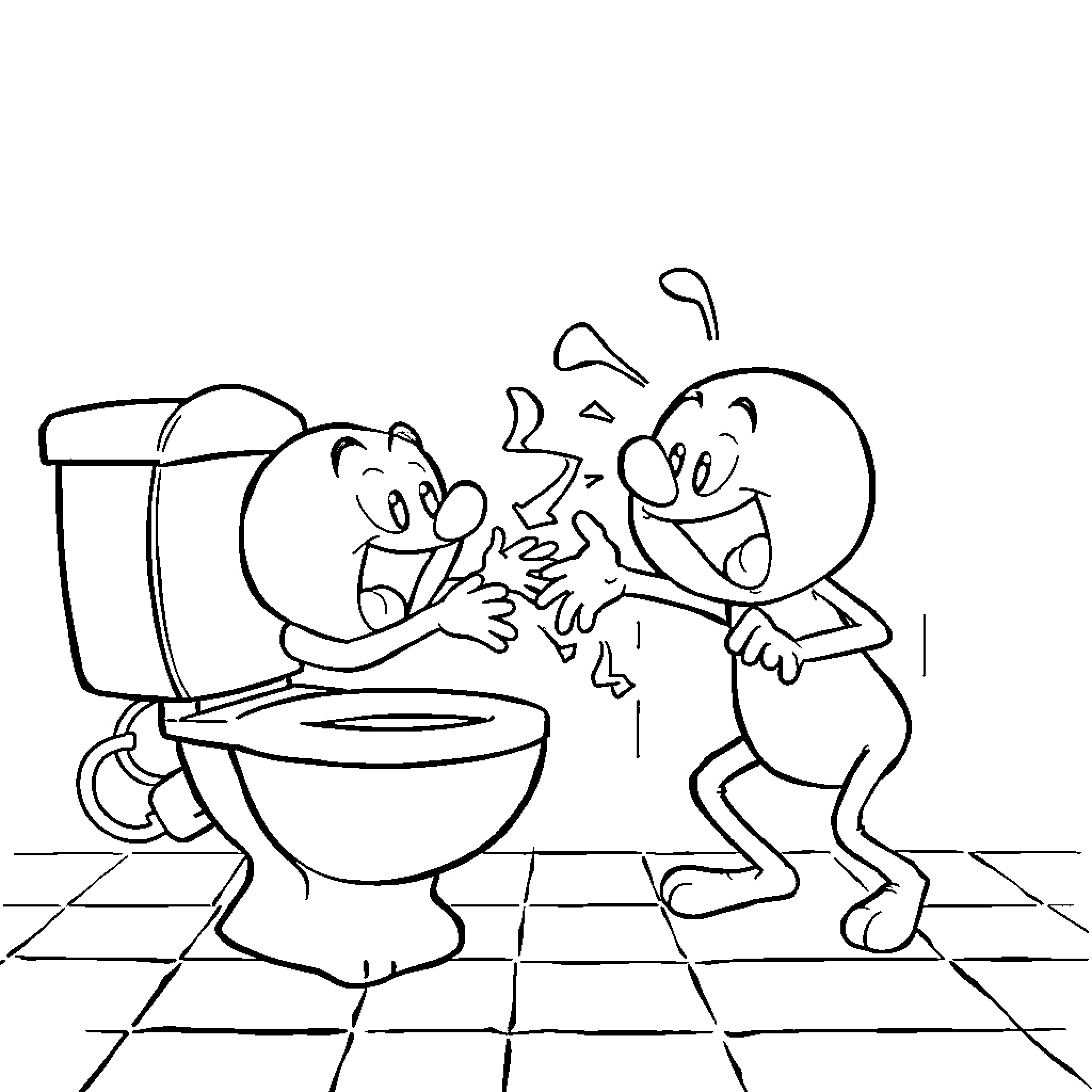 Skibiditoilet: Silly characters in bathroom hijinks Coloring Page (free black-and-white line drawing printable PDF for all, from beginners to advanced learners, including children, teens, adults, and seniors)