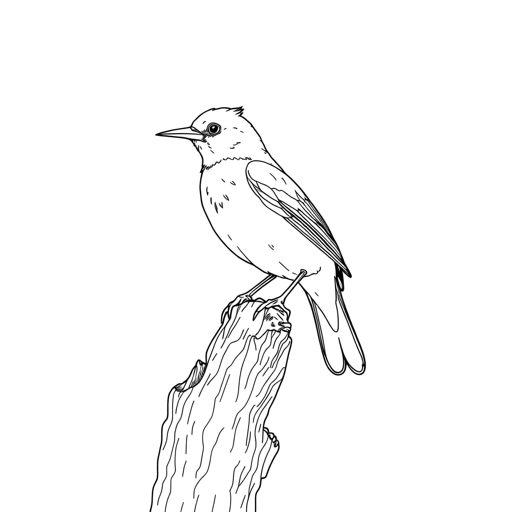 Oriole perched on a tree branch Coloring Page (free black-and-white line drawing printable PDF for all, from beginners to advanced learners, including children, teens, adults, and seniors)