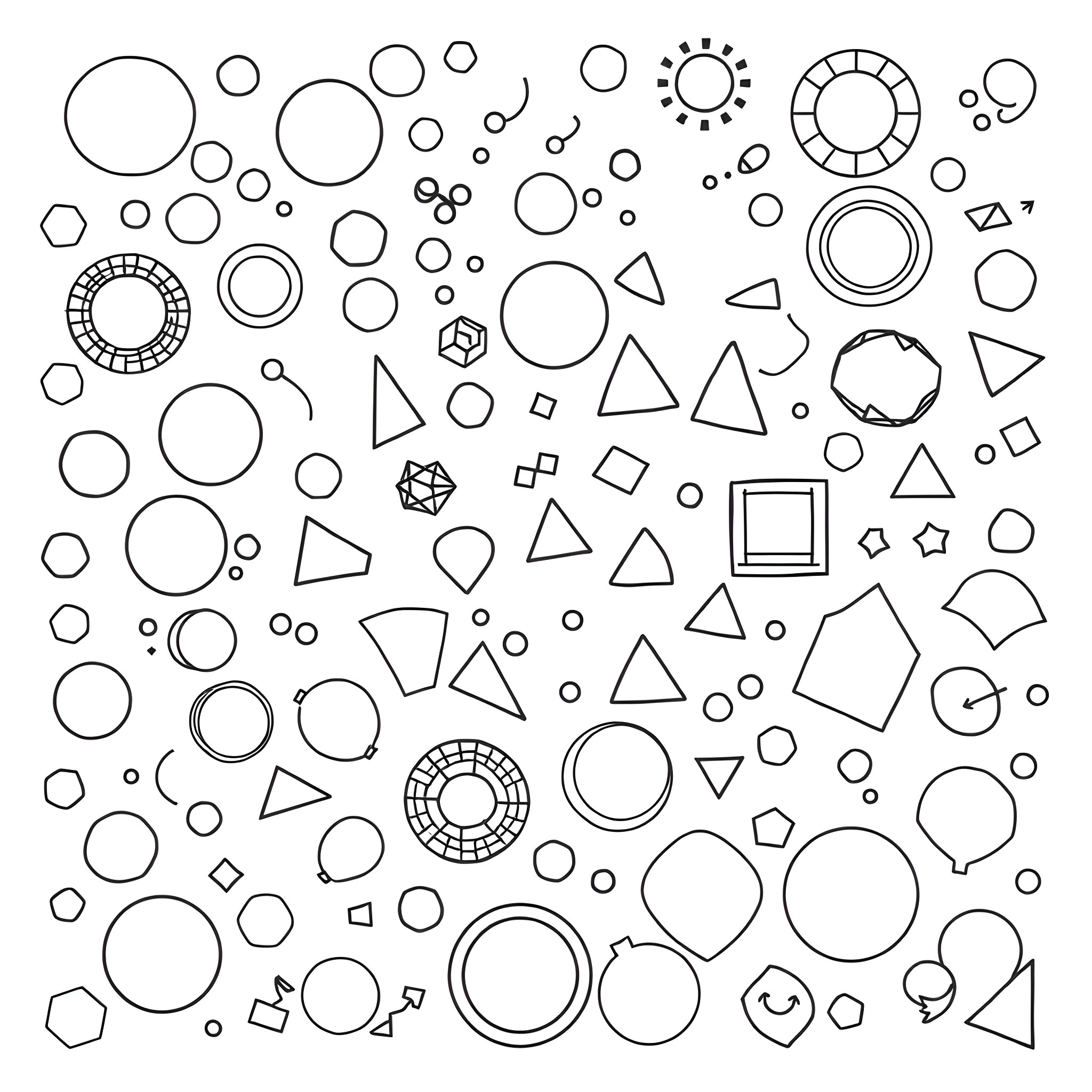 Shape Patterns and Geometric Shapes Coloring Page (free black-and-white line drawing printable PDF for all, from beginners to advanced learners, including children, teens, adults, and seniors)