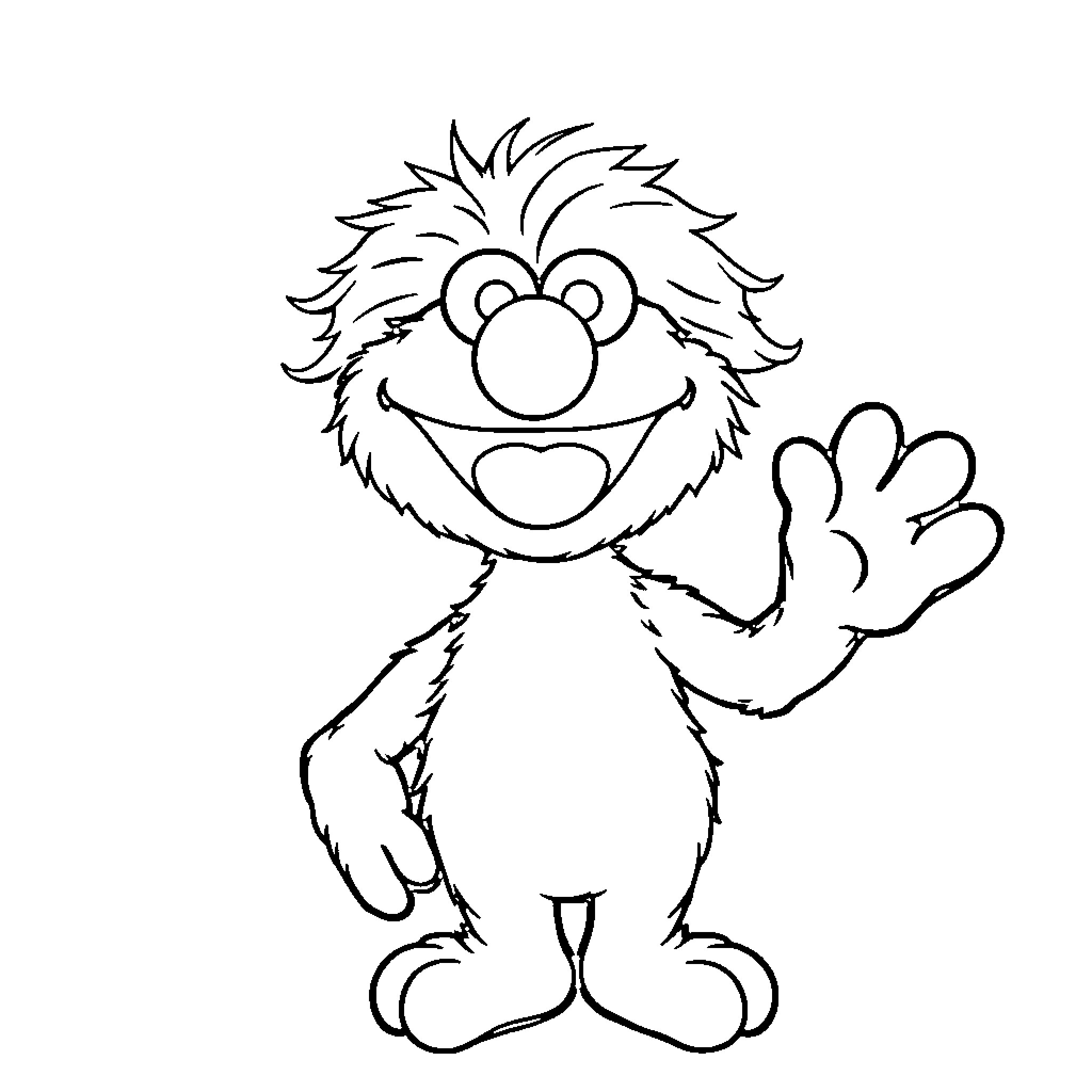 Elmo waving with a cheerful expression Coloring Page (free black-and-white line drawing printable PDF for all, from beginners to advanced learners, including children, teens, adults, and seniors)