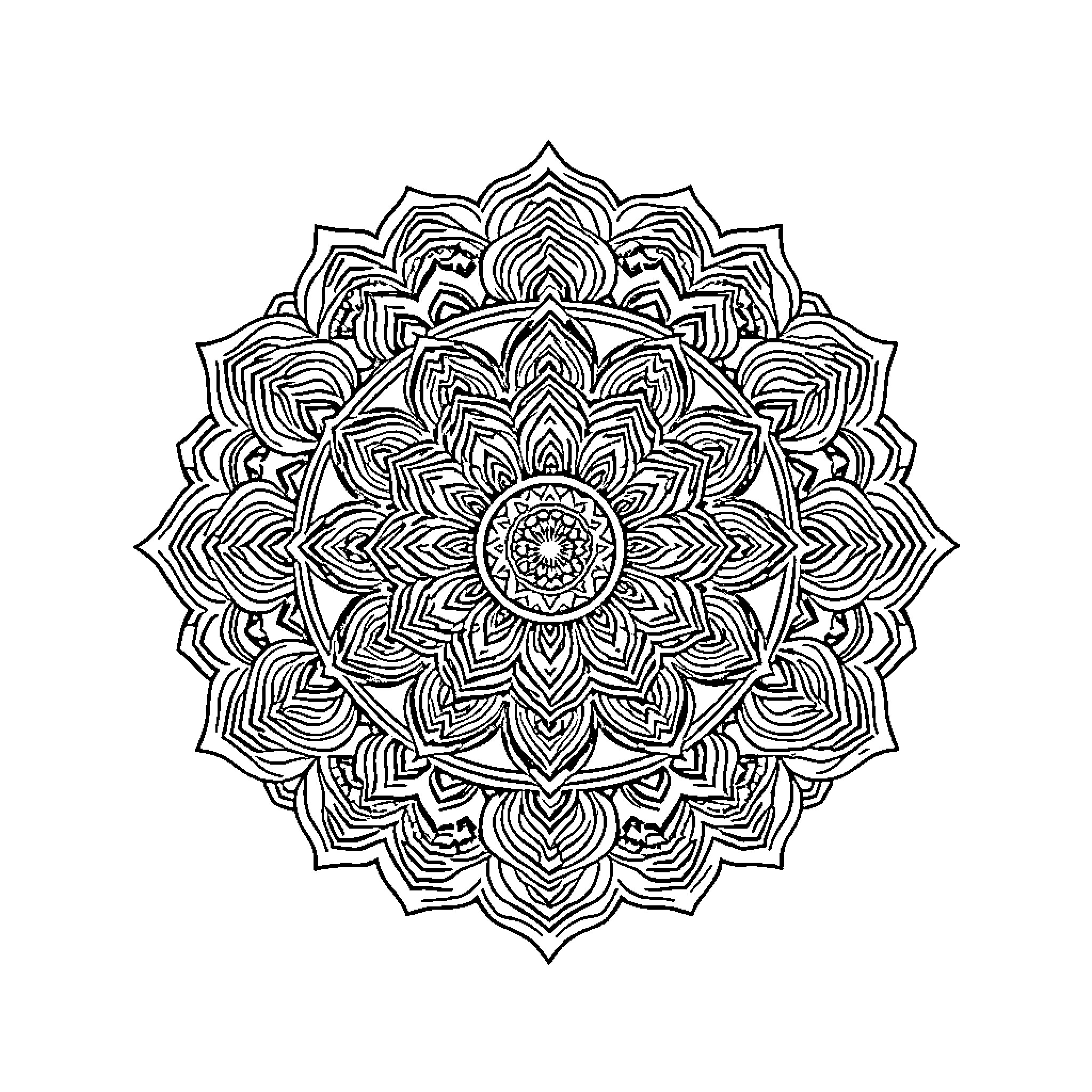 Mandala with intricate floral patterns Coloring Page (free black-and-white line drawing printable PDF for all, from beginners to advanced learners, including children, teens, adults, and seniors)