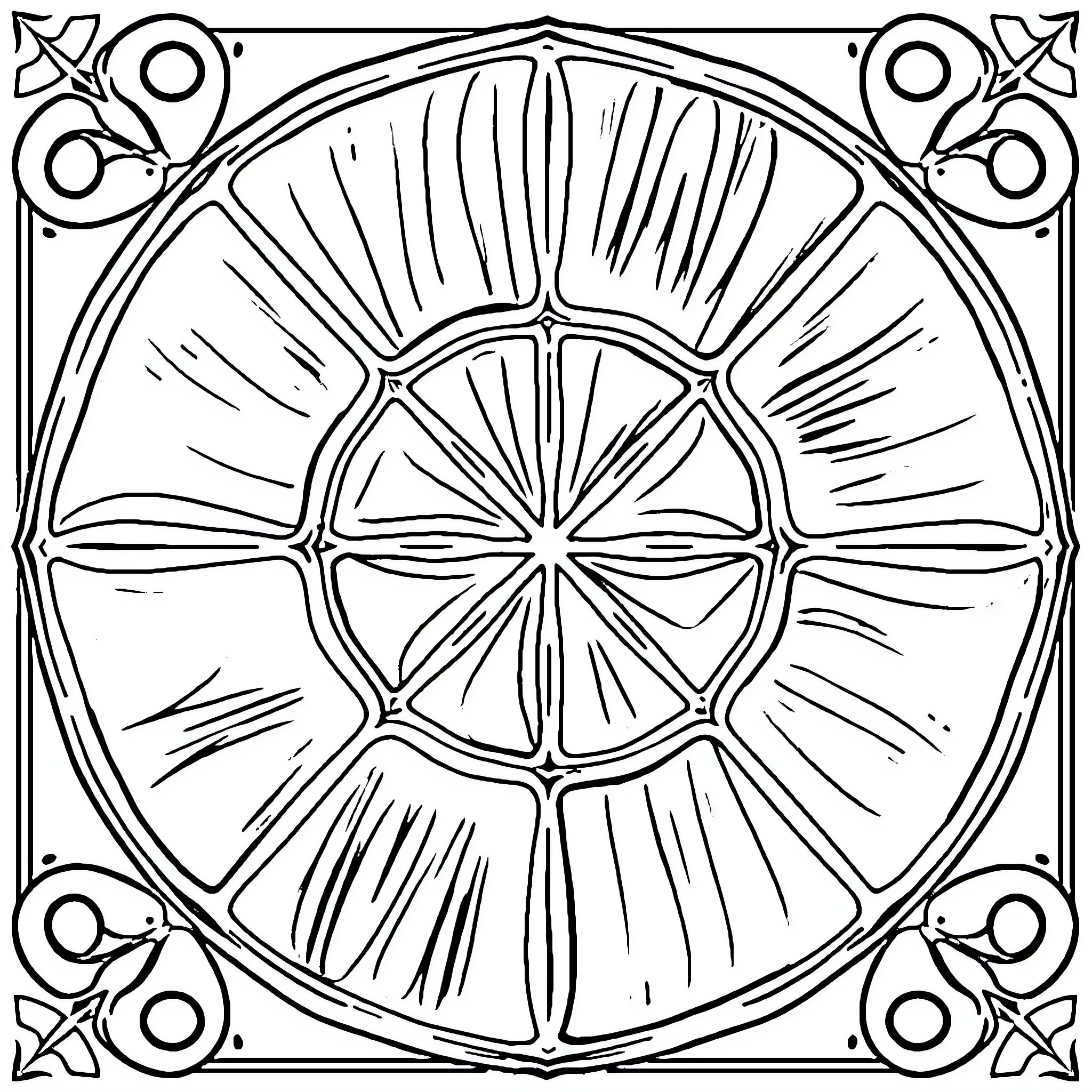 Table with Intricate Geometric Patterns Coloring Page (free black-and-white line drawing printable PDF for all, from beginners to advanced learners, including children, teens, adults, and seniors)