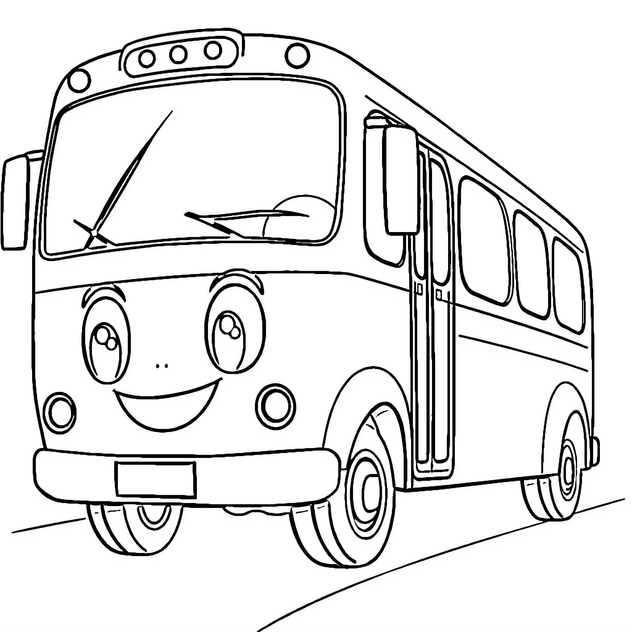 Tayo the Happy Bus on the Road Coloring Page (free black-and-white line drawing printable PDF for all, from beginners to advanced learners, including children, teens, adults, and seniors)