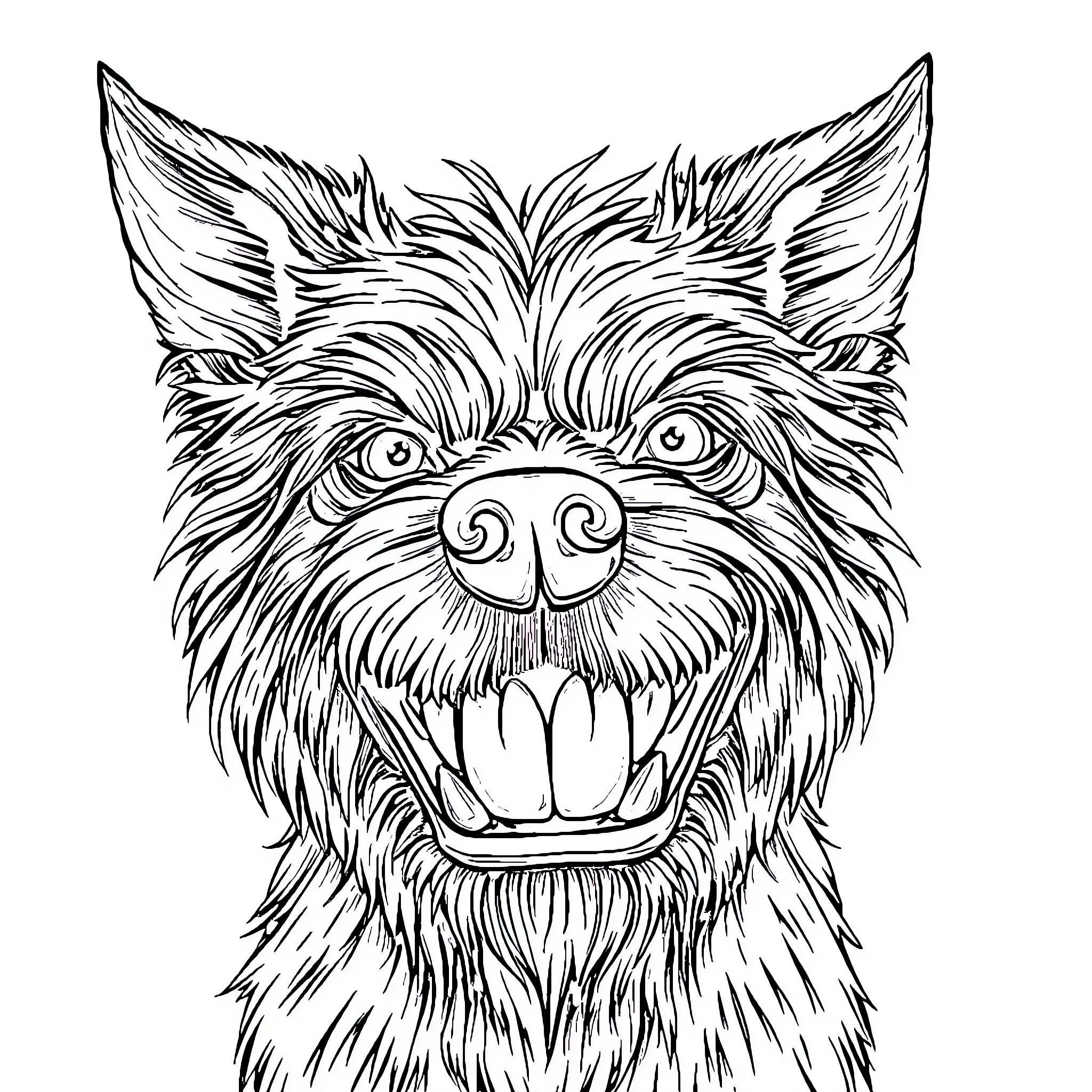 Dog with Exaggerated Facial Features Coloring Page (free black-and-white line drawing printable PDF for all, from beginners to advanced learners, including children, teens, adults, and seniors)