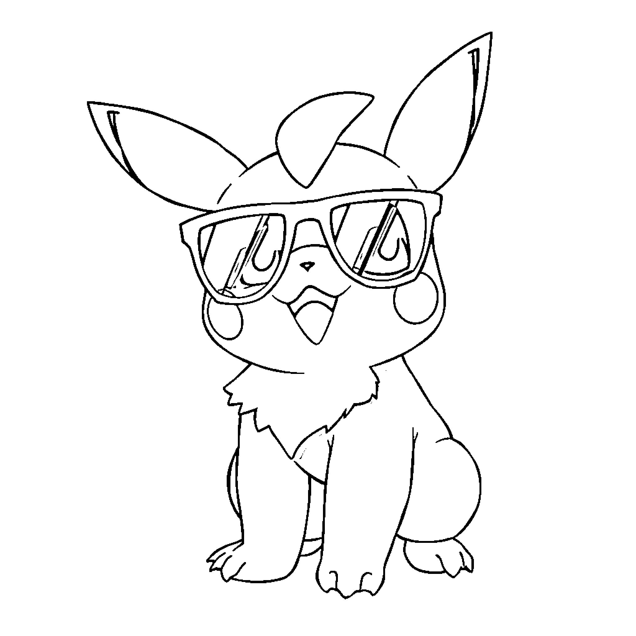 Pokémon Wearing Stylish Glasses and Showing Surprise Coloring Page (free black-and-white line drawing printable PDF for all, from beginners to advanced learners, including children, teens, adults, and seniors)