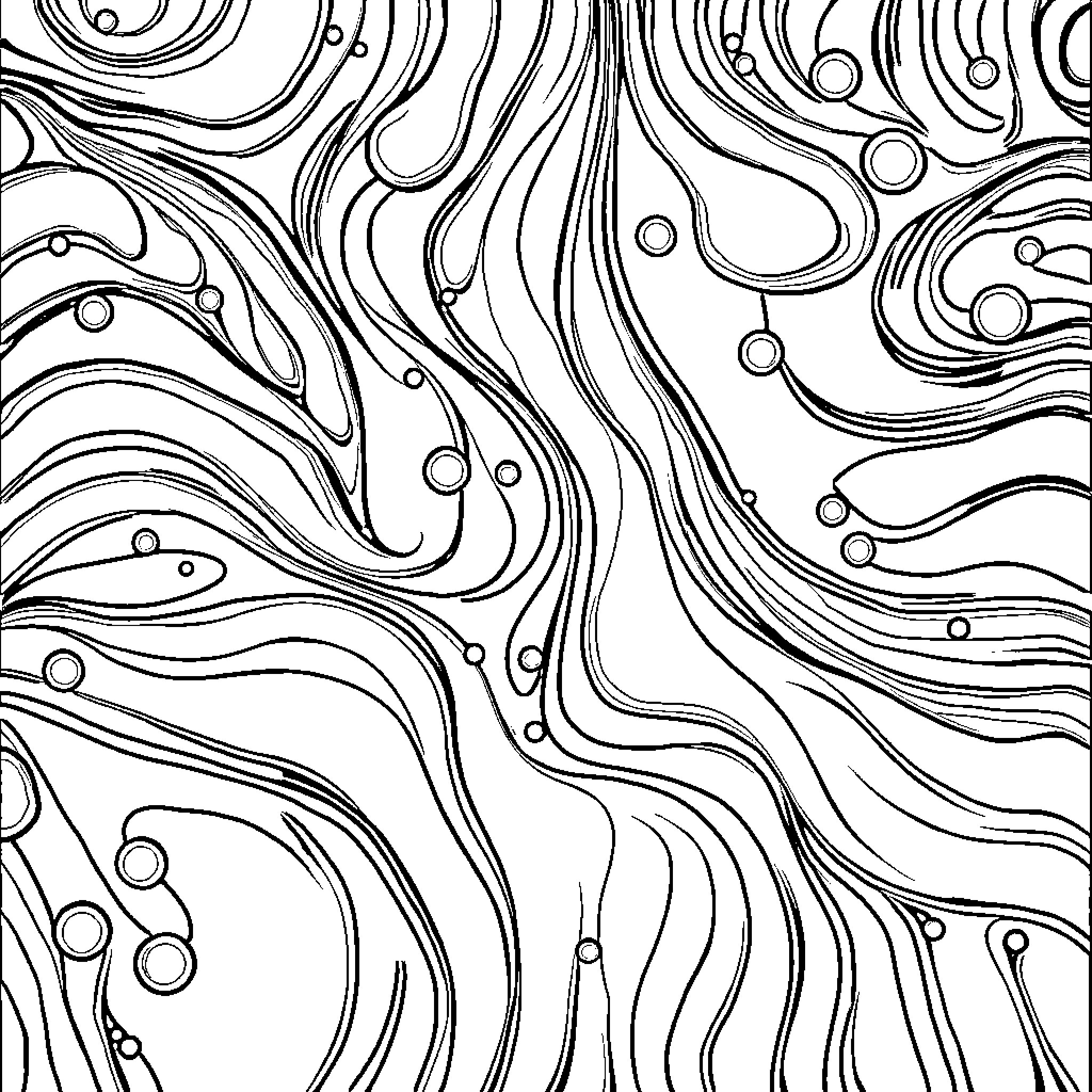 Pattern of Flowing Organic Shapes Coloring Page (free black-and-white line drawing printable PDF for all, from beginners to advanced learners, including children, teens, adults, and seniors)