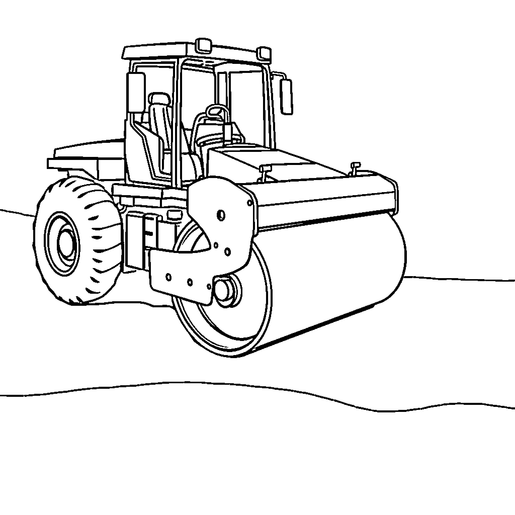Paving Roller Compacting Road Surface Coloring Page (free black-and-white line drawing printable PDF for all, from beginners to advanced learners, including children, teens, adults, and seniors)
