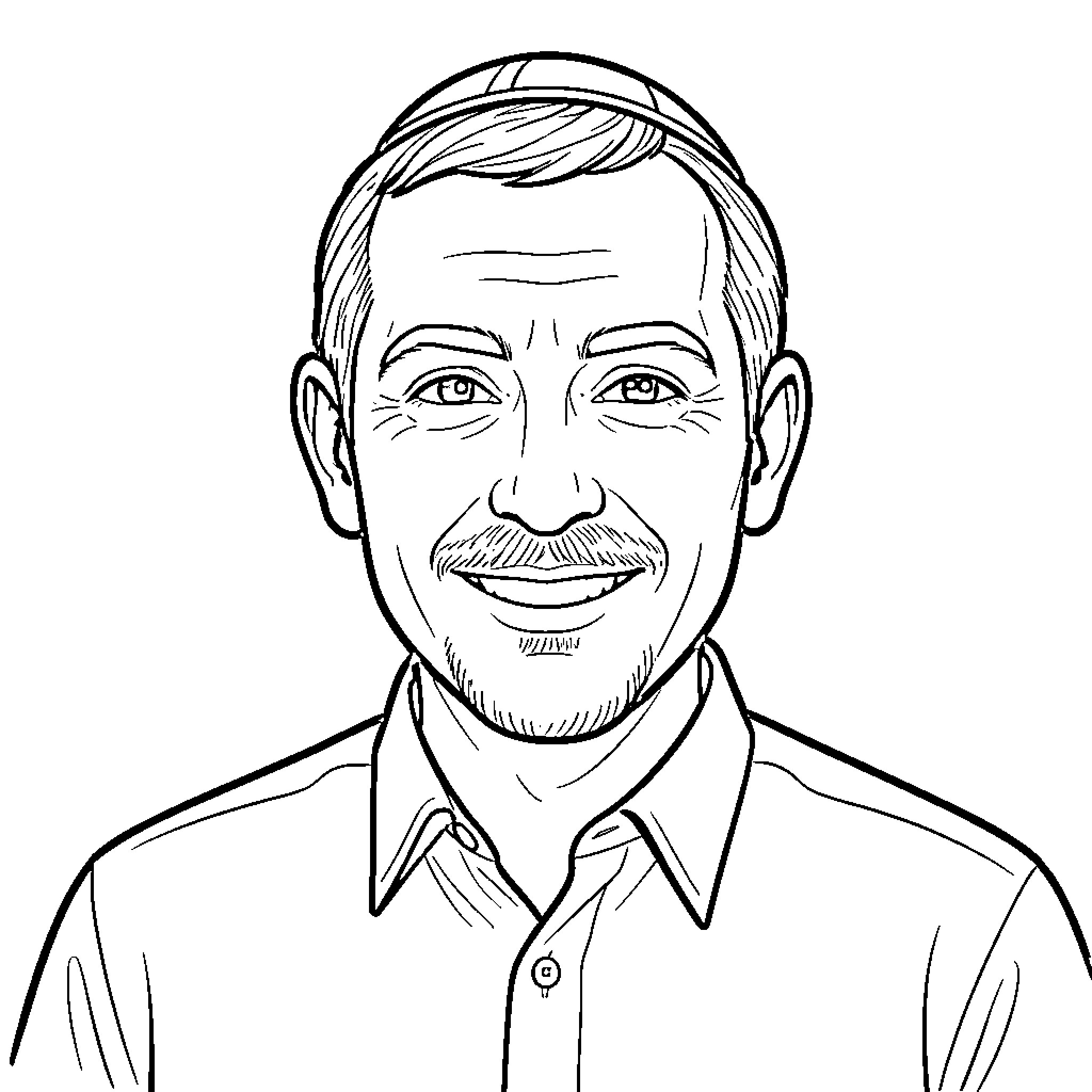 Jewish man with warm expression and casual attire Coloring Page (free black-and-white line drawing printable PDF for all, from beginners to advanced learners, including children, teens, adults, and seniors)