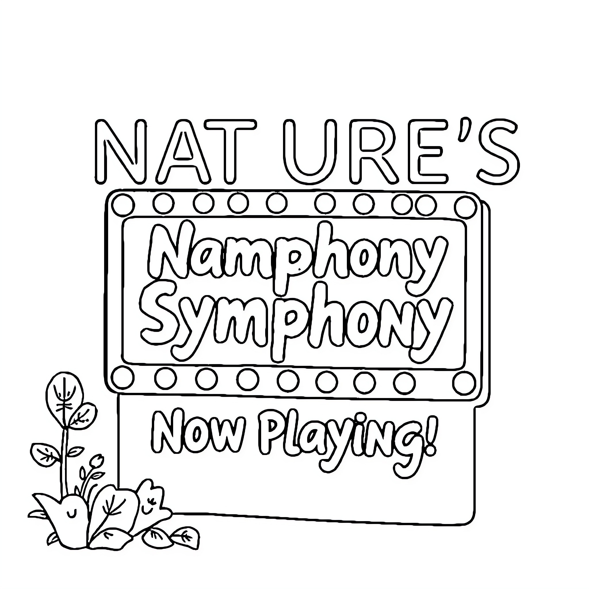 Nature's Namphony Symphony Now Playing! Coloring Page (free black-and-white line drawing printable PDF for all, from beginners to advanced learners, including children, teens, adults, and seniors)