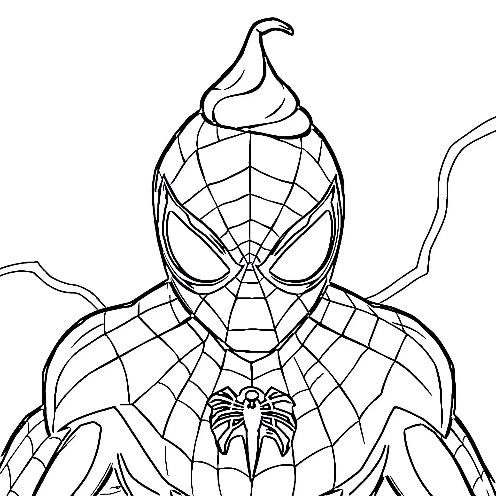 Spiderman in action with webbed suit Coloring Page (free black-and-white line drawing printable PDF for all, from beginners to advanced learners, including children, teens, adults, and seniors)