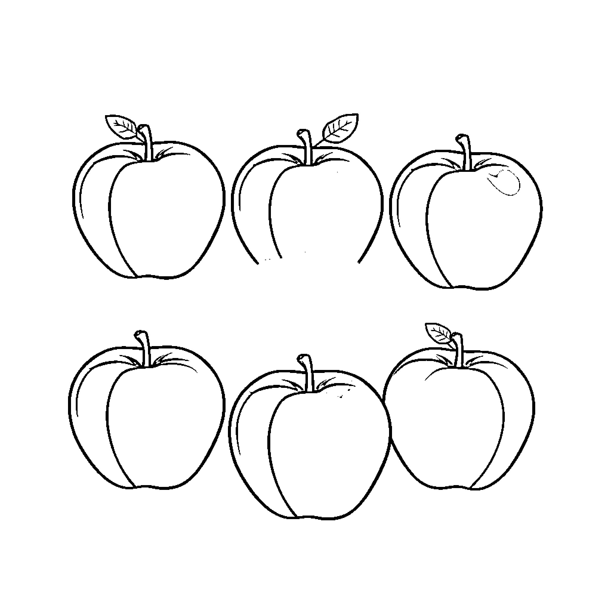 Apple Shapes in Monochrome Sketch Coloring Page (free black-and-white line drawing printable PDF for all, from beginners to advanced learners, including children, teens, adults, and seniors)