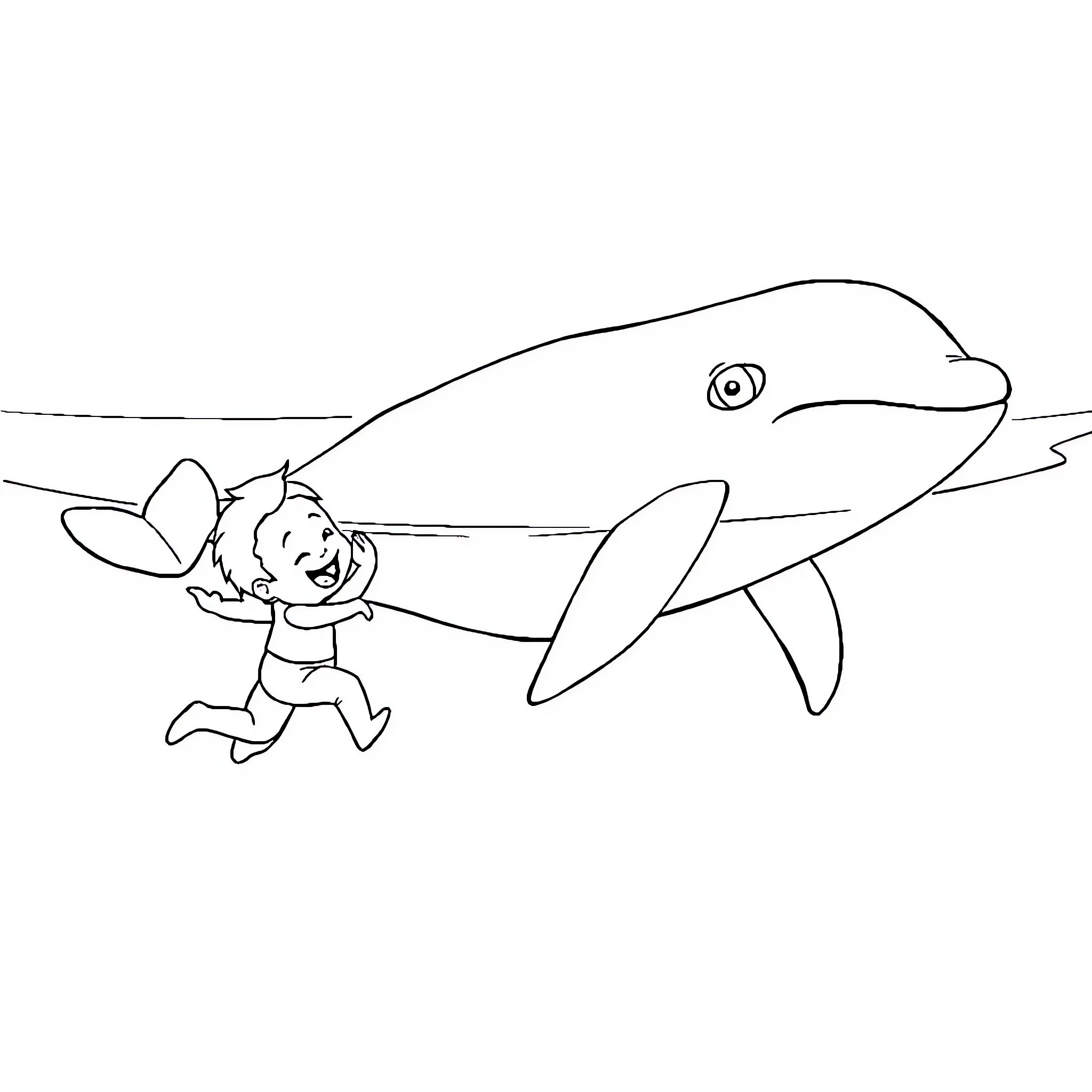 Beluga and child swimming together Coloring Page (free black-and-white line drawing printable PDF for all, from beginners to advanced learners, including children, teens, adults, and seniors)
