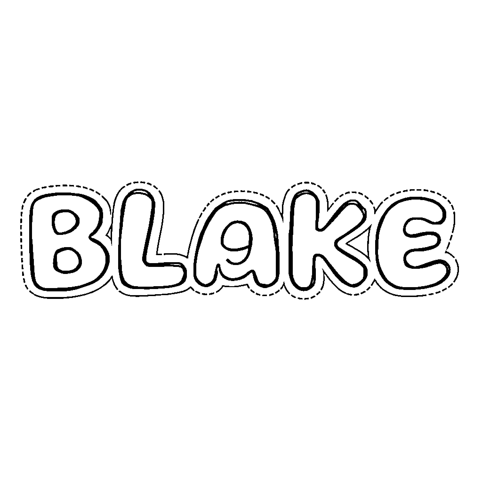 Letter spelling out 'Blake' in a simple, handwritten style Coloring Page (free black-and-white line drawing printable PDF for all, from beginners to advanced learners, including children, teens, adults, and seniors)