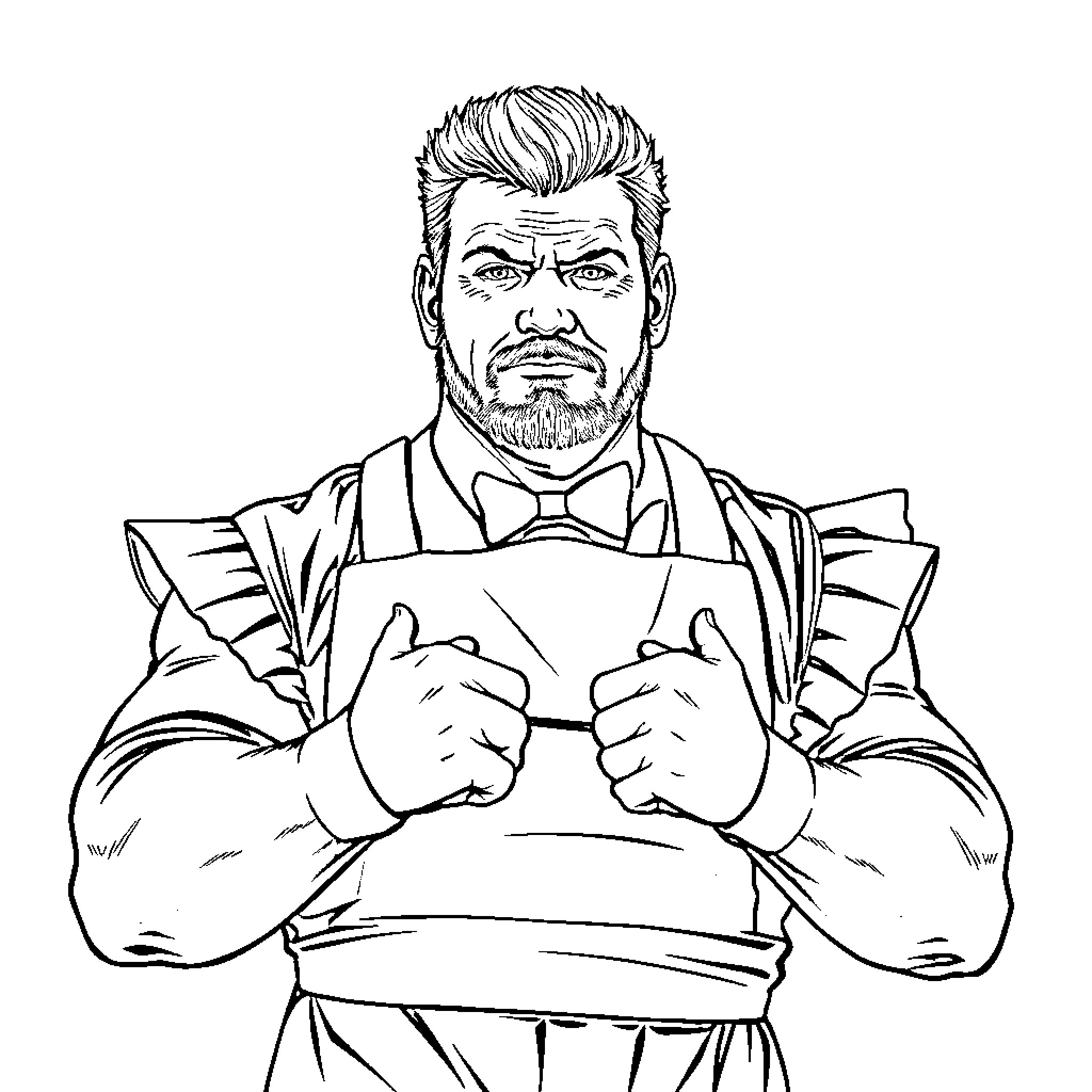 Wrestler in intense determination and focus Coloring Page (free black-and-white line drawing printable PDF for all, from beginners to advanced learners, including children, teens, adults, and seniors)