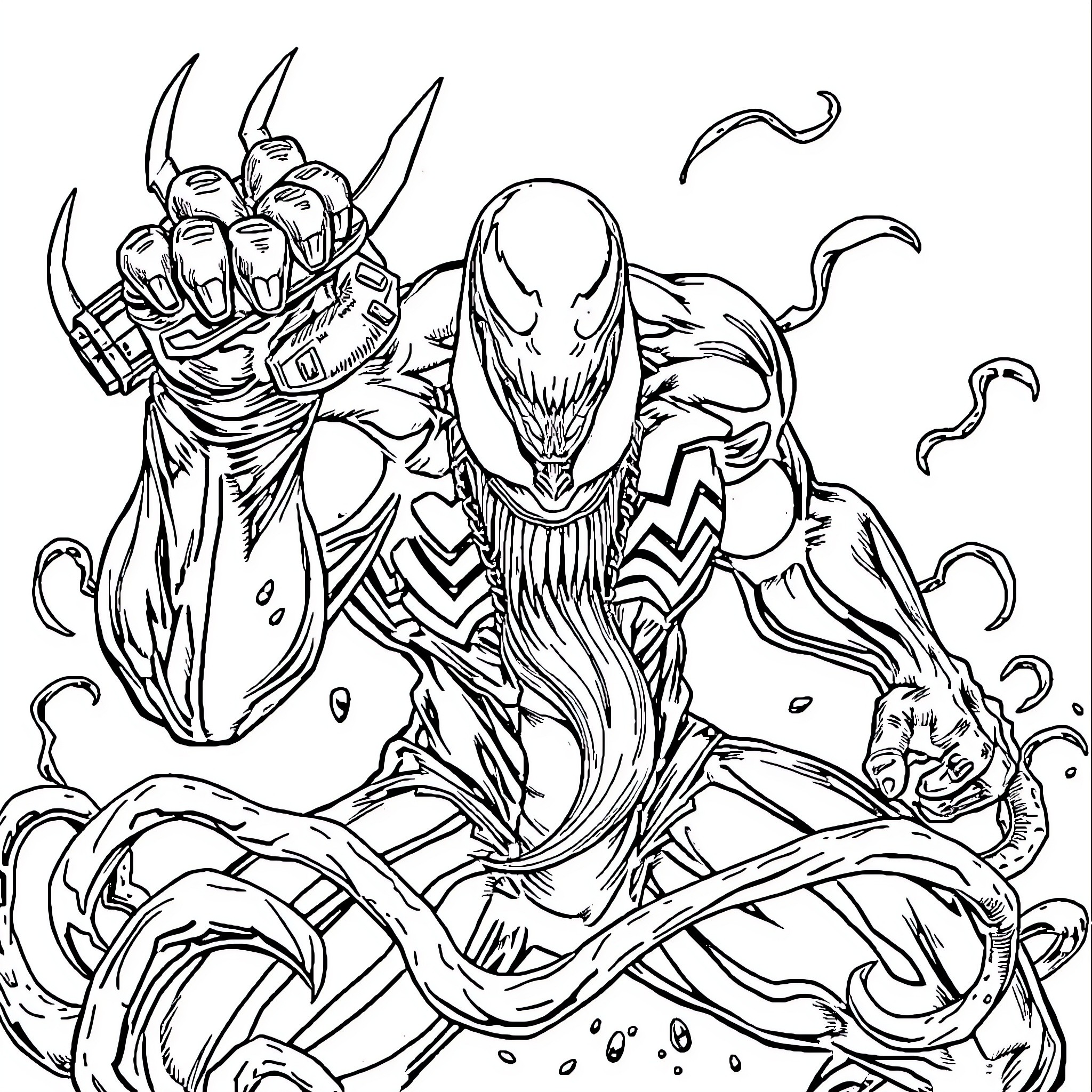Chainsaw Man unleashes chaos with fierce determination Coloring Page (free black-and-white line drawing printable PDF for all, from beginners to advanced learners, including children, teens, adults, and seniors)