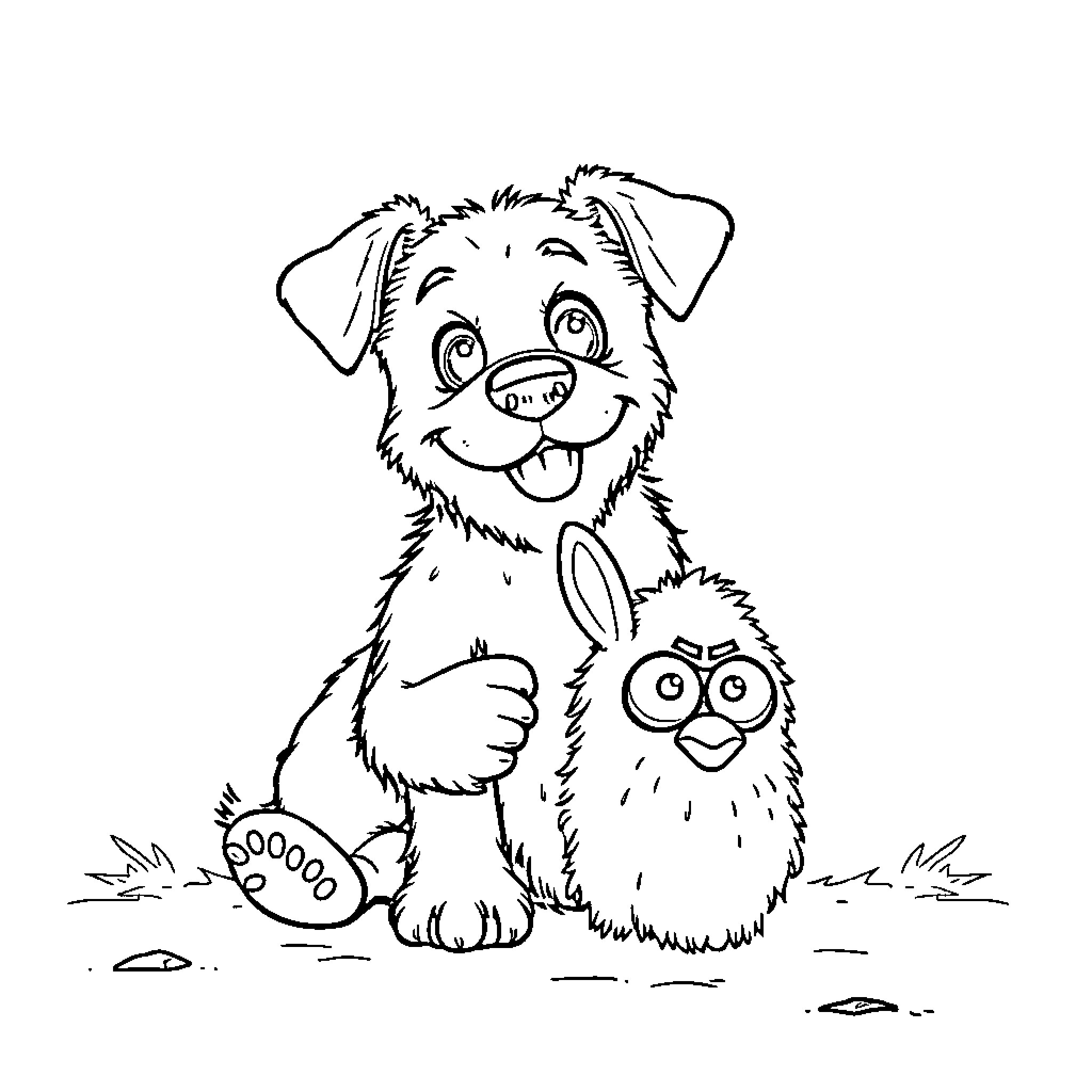 Dogman and his Furry Companion Coloring Page (free black-and-white line drawing printable PDF for all, from beginners to advanced learners, including children, teens, adults, and seniors)