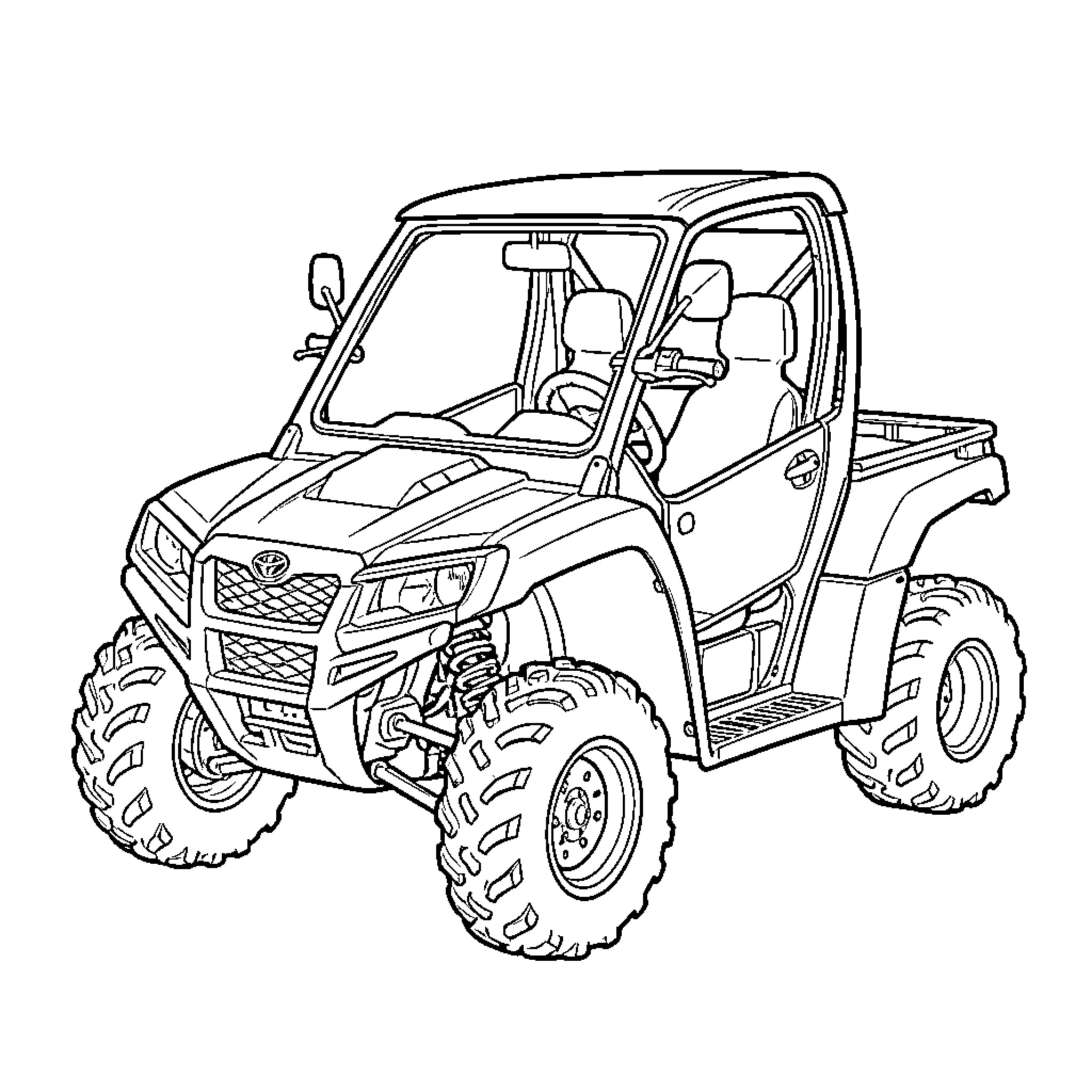 ATV on rugged terrain with large tires Coloring Page (free black-and-white line drawing printable PDF for all, from beginners to advanced learners, including children, teens, adults, and seniors)