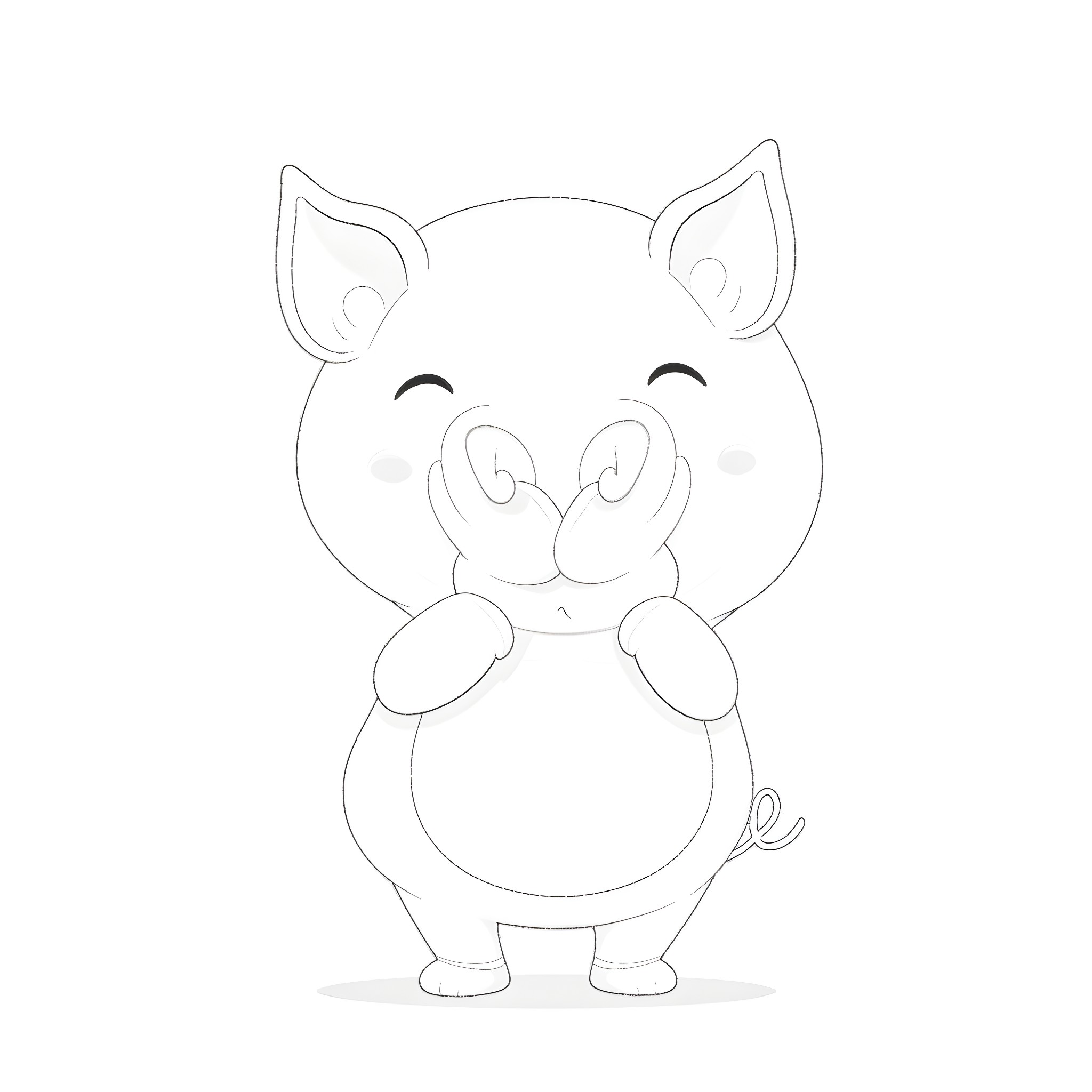 Porky Pig winking and smiling happily Coloring Page (free black-and-white line drawing printable PDF for all, from beginners to advanced learners, including children, teens, adults, and seniors)