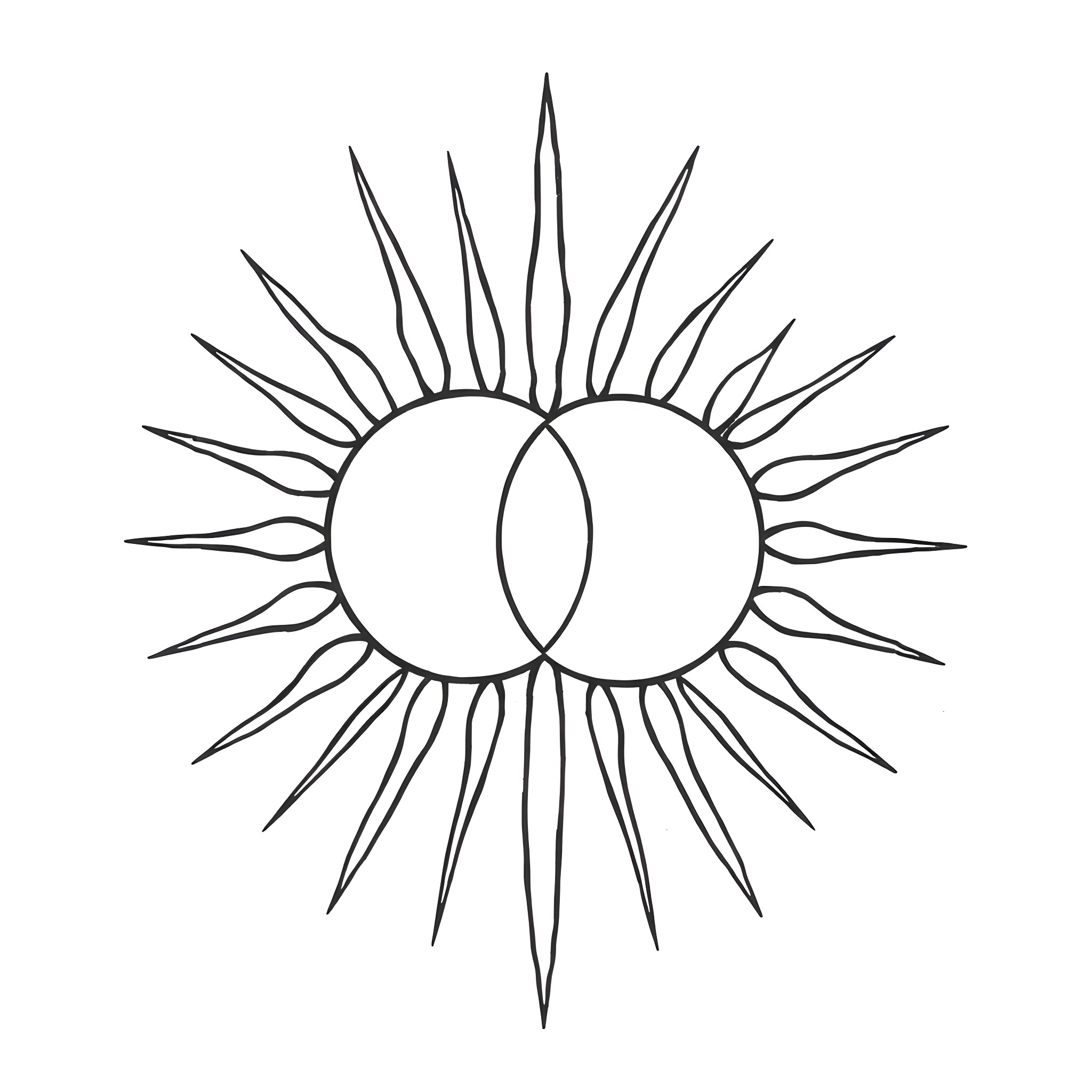 Sun Symbol with Intricate Design Coloring Page (free black-and-white line drawing printable PDF for all, from beginners to advanced learners, including children, teens, adults, and seniors)