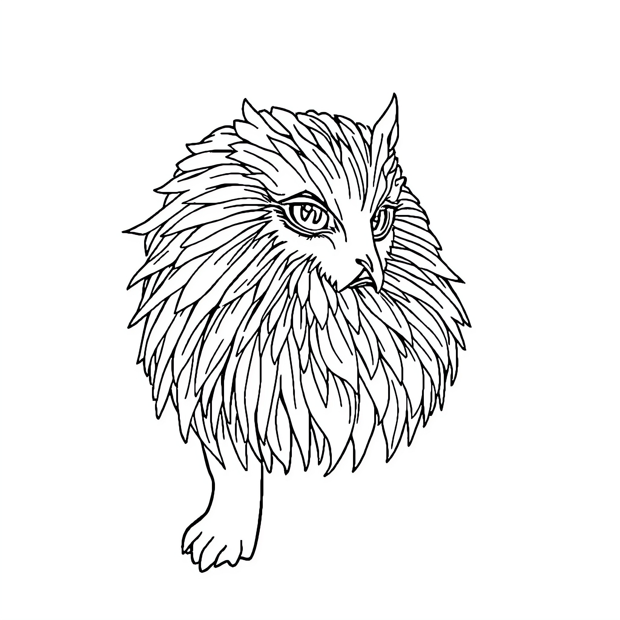 Image of an abstract animal with feathery features Coloring Page (free black-and-white line drawing printable PDF for all, from beginners to advanced learners, including children, teens, adults, and seniors)