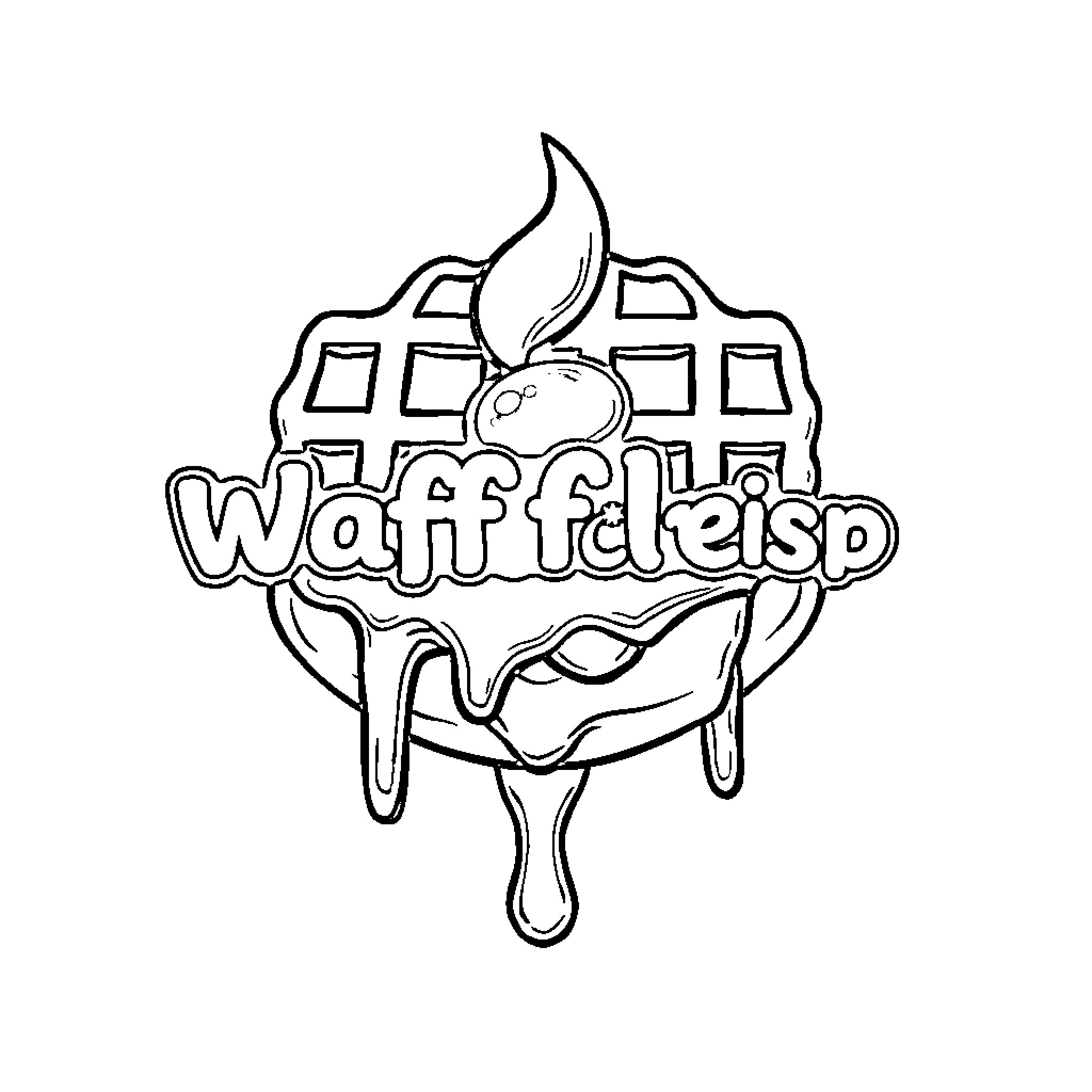 Logo featuring waffle monster design Coloring Page (free black-and-white line drawing printable PDF for all, from beginners to advanced learners, including children, teens, adults, and seniors)