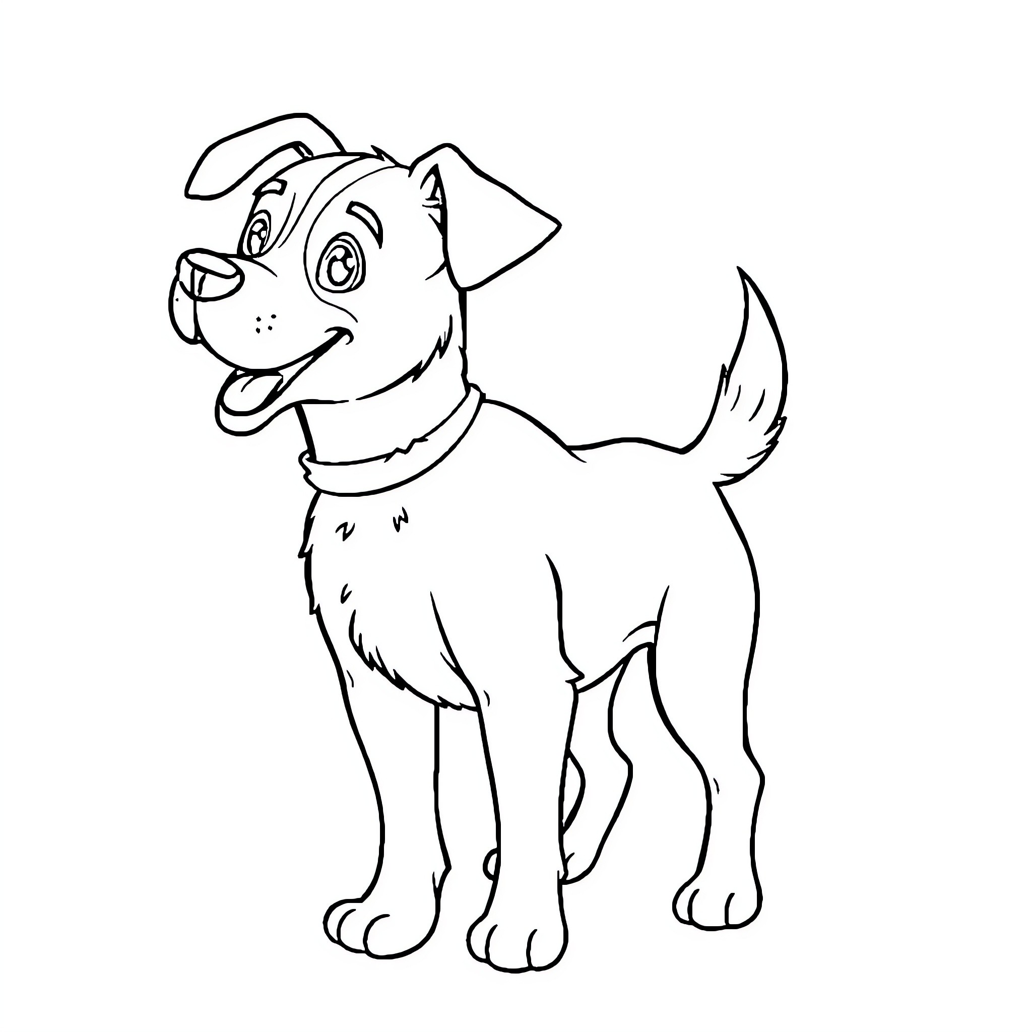 Dog happily wagging its tail Coloring Page (free black-and-white line drawing printable PDF for all, from beginners to advanced learners, including children, teens, adults, and seniors)