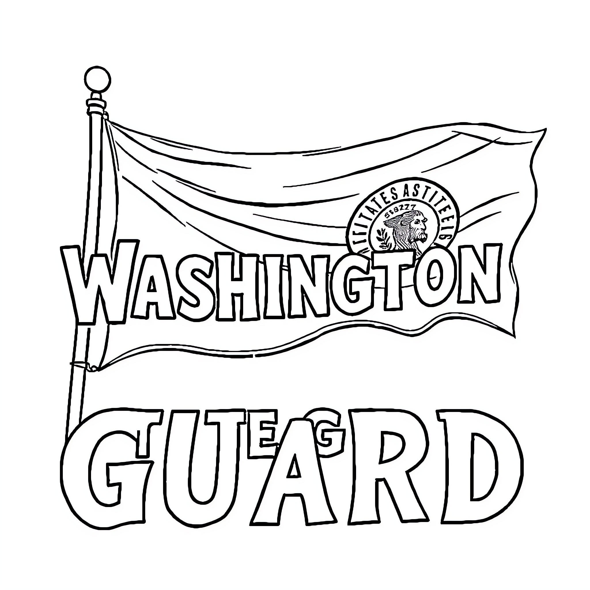 Washington State Guard members waving national flag Coloring Page (free black-and-white line drawing printable PDF for all, from beginners to advanced learners, including children, teens, adults, and seniors)