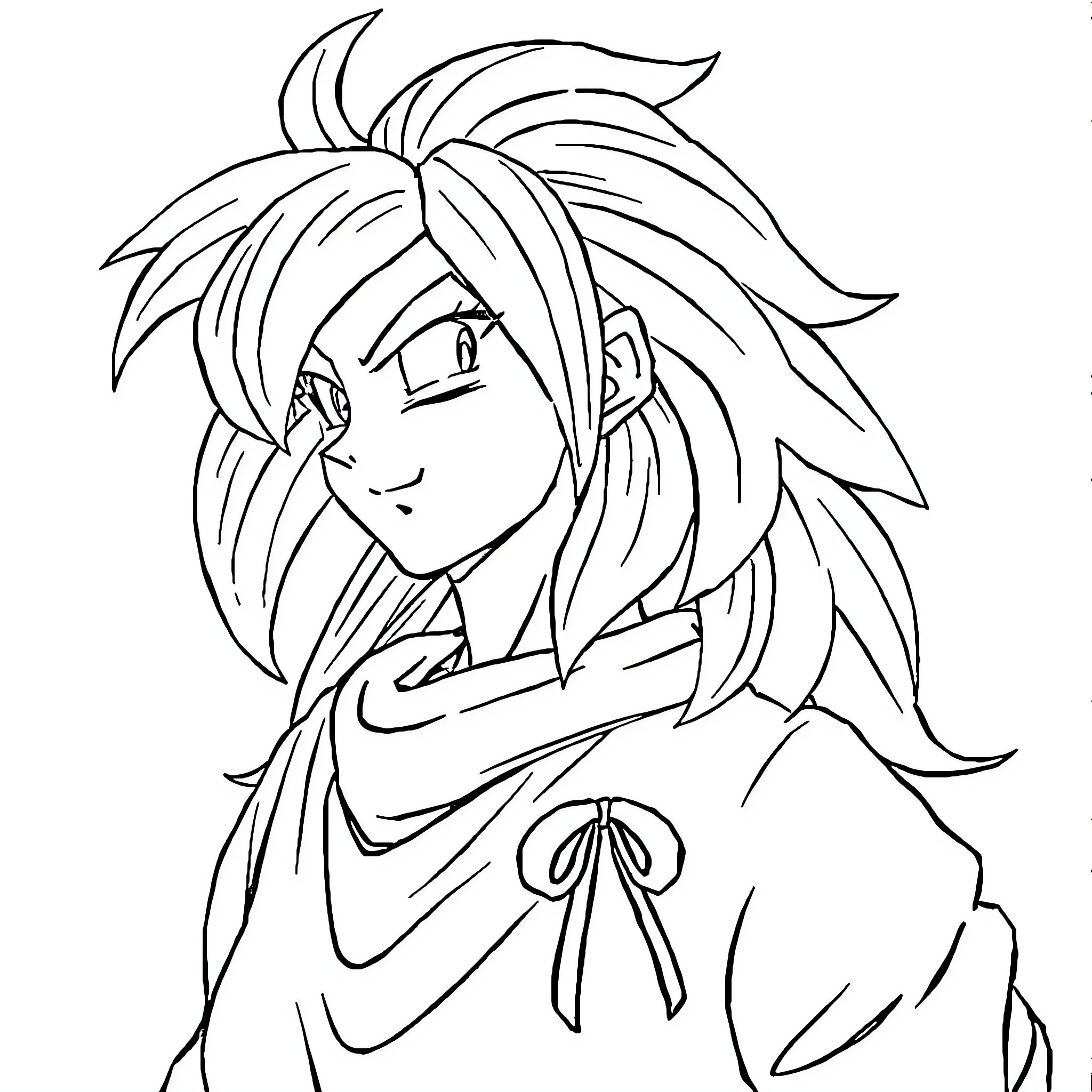 Milk: Manga-style character with expressive face and flowing hair Coloring Page (free black-and-white line drawing printable PDF for all, from beginners to advanced learners, including children, teens, adults, and seniors)