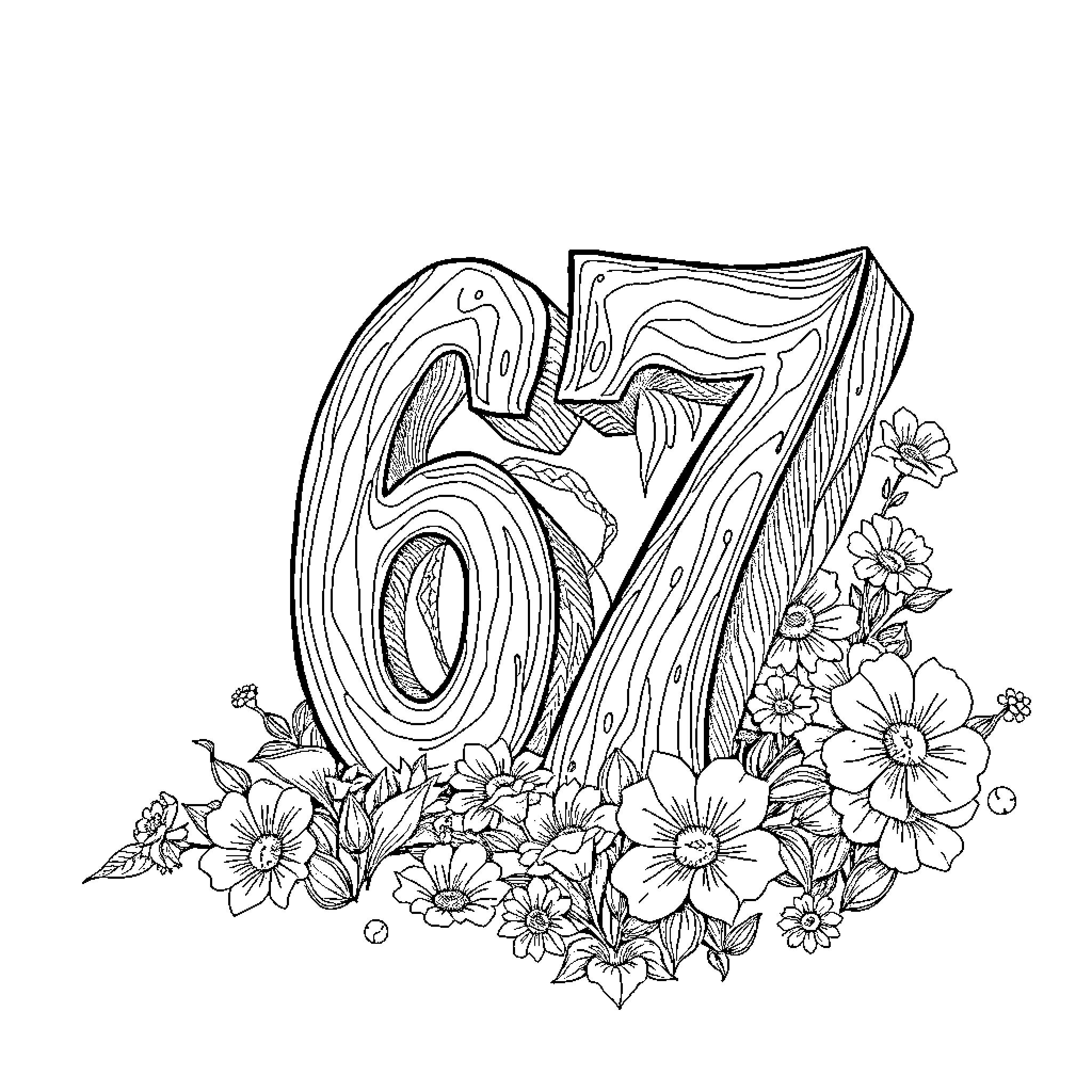 Erased Artistic Floral Number Composition Coloring Page (free black-and-white line drawing printable PDF for all, from beginners to advanced learners, including children, teens, adults, and seniors)