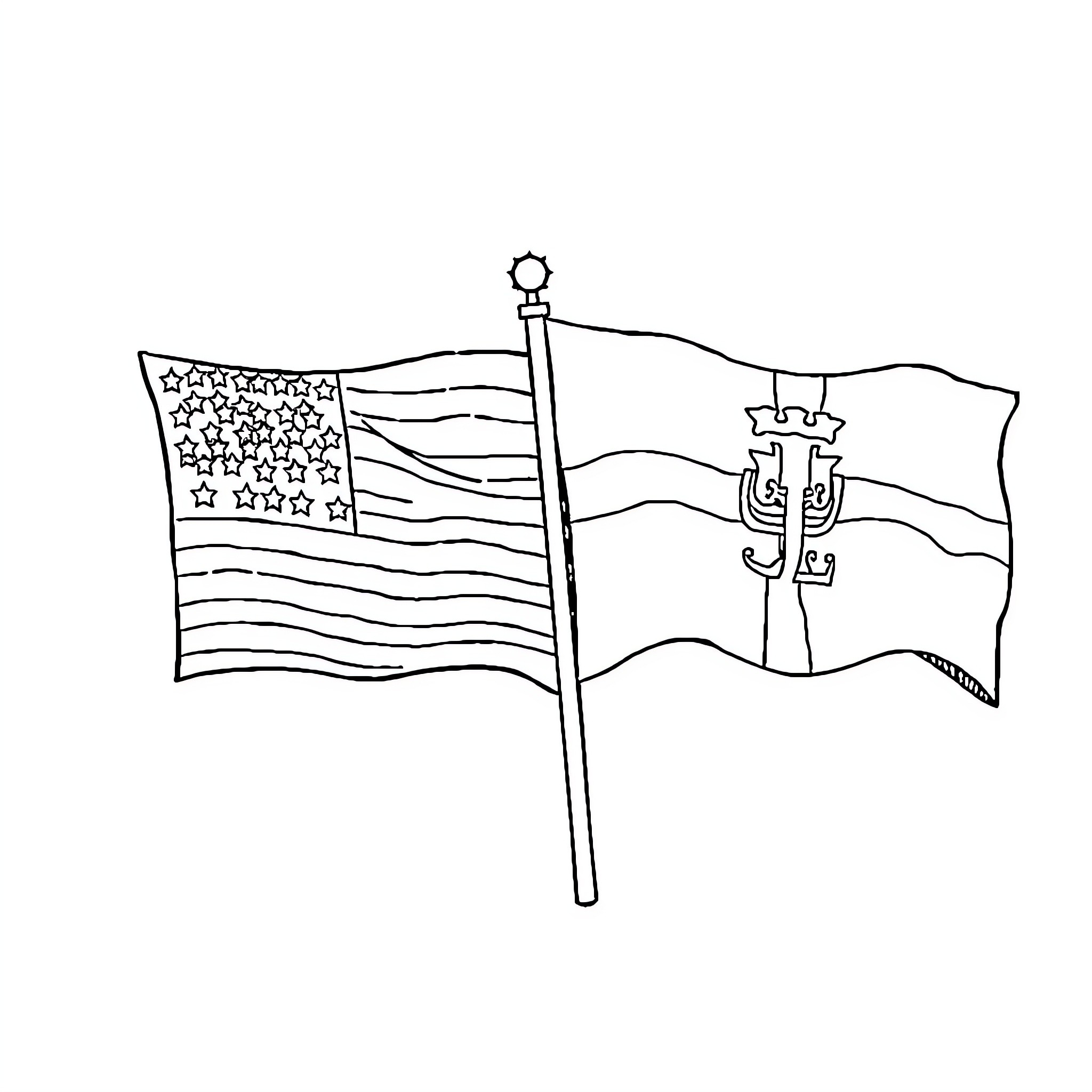 Flag featuring a waving patriotic design Coloring Page (free black-and-white line drawing printable PDF for all, from beginners to advanced learners, including children, teens, adults, and seniors)