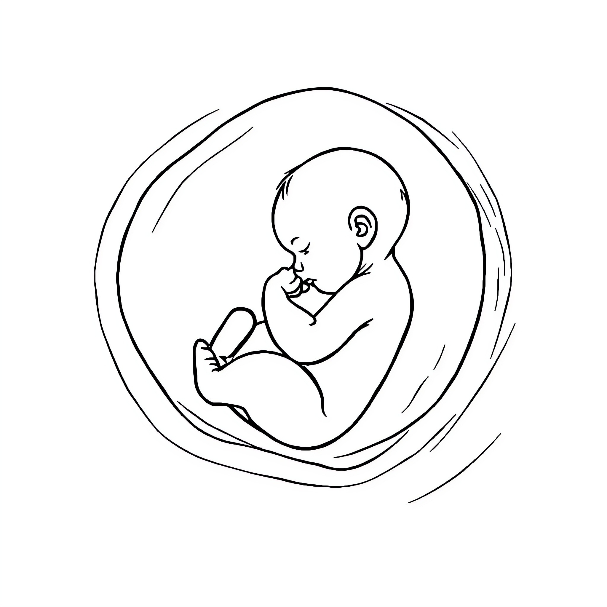 Baby resting peacefully in the womb Coloring Page (free black-and-white line drawing printable PDF for all, from beginners to advanced learners, including children, teens, adults, and seniors)