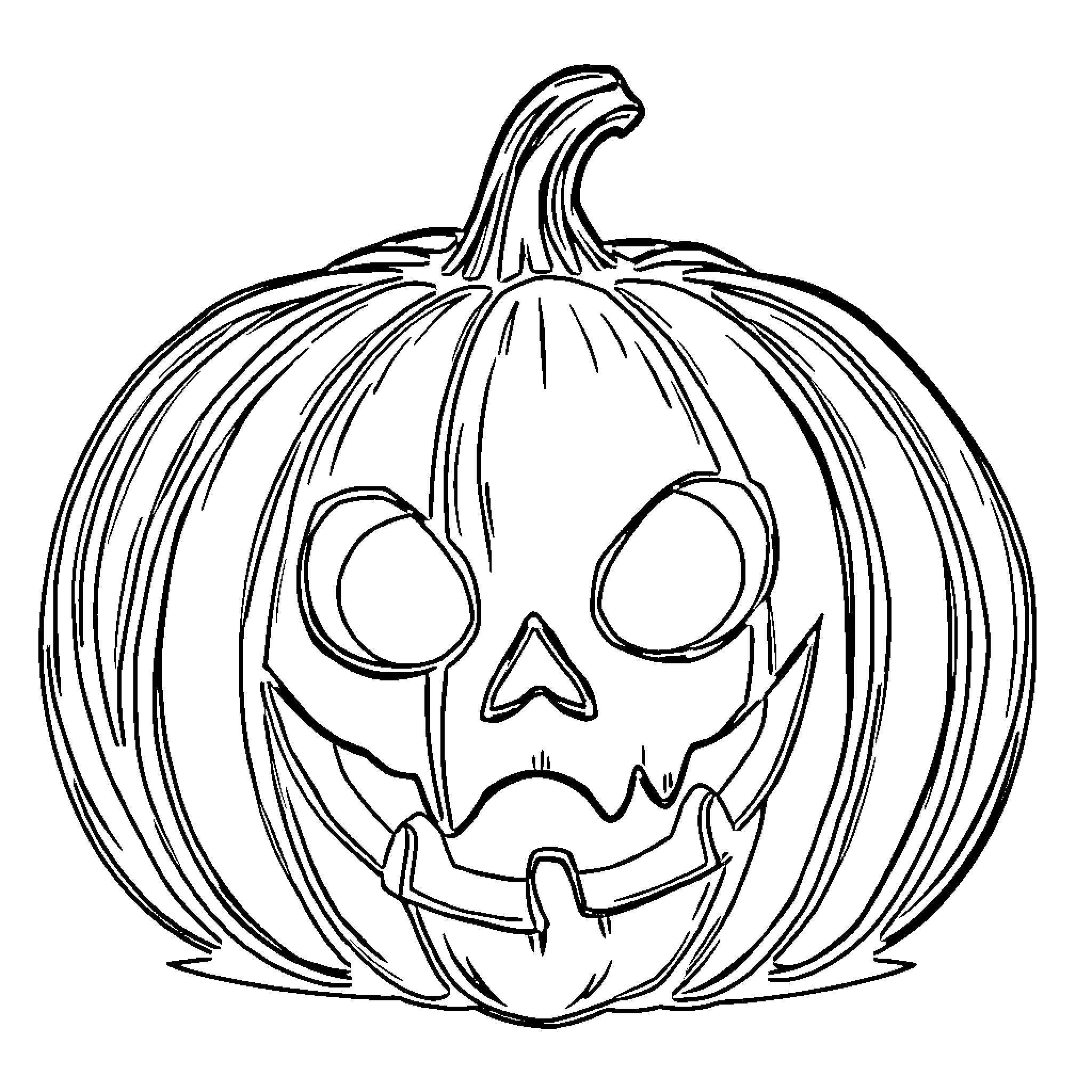 Pumpkin with Spooky Carved Face Coloring Page (free black-and-white line drawing printable PDF for all, from beginners to advanced learners, including children, teens, adults, and seniors)