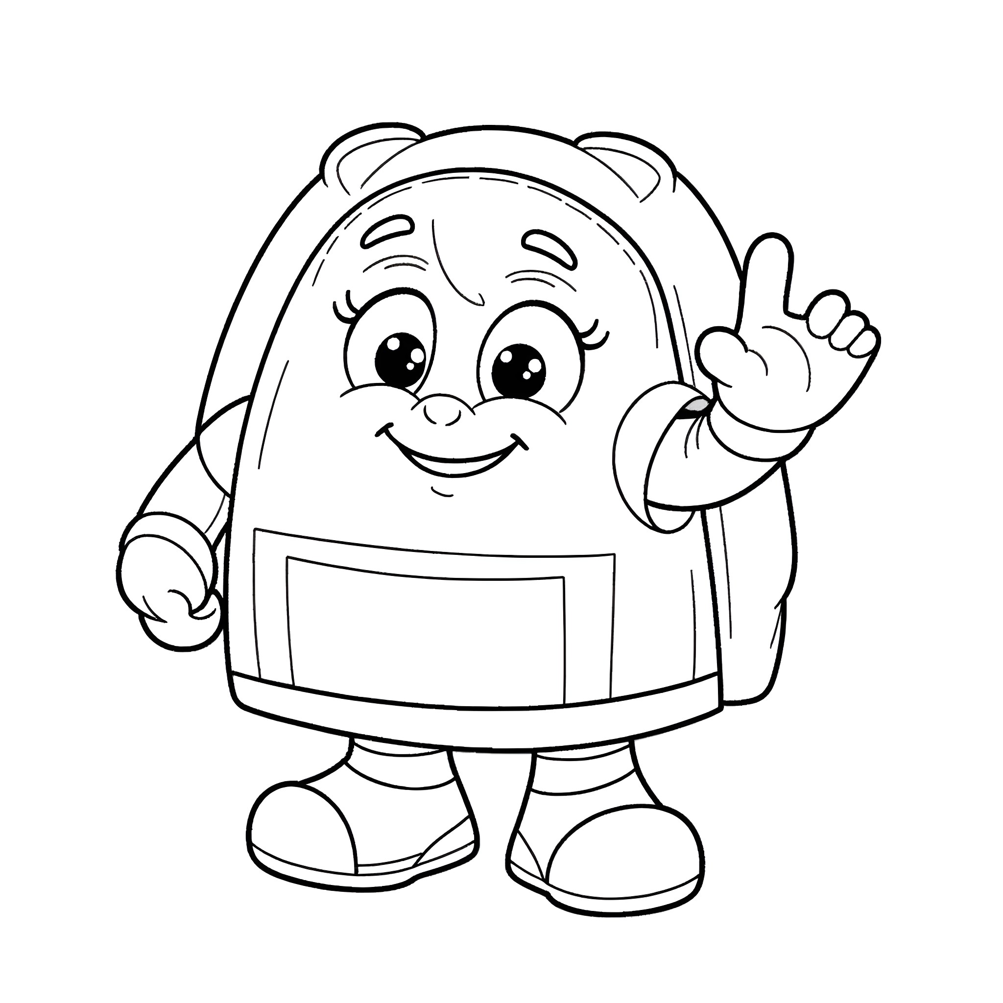 Hank the Friendly Backpack Character Coloring Page (free black-and-white line drawing printable PDF for all, from beginners to advanced learners, including children, teens, adults, and seniors)
