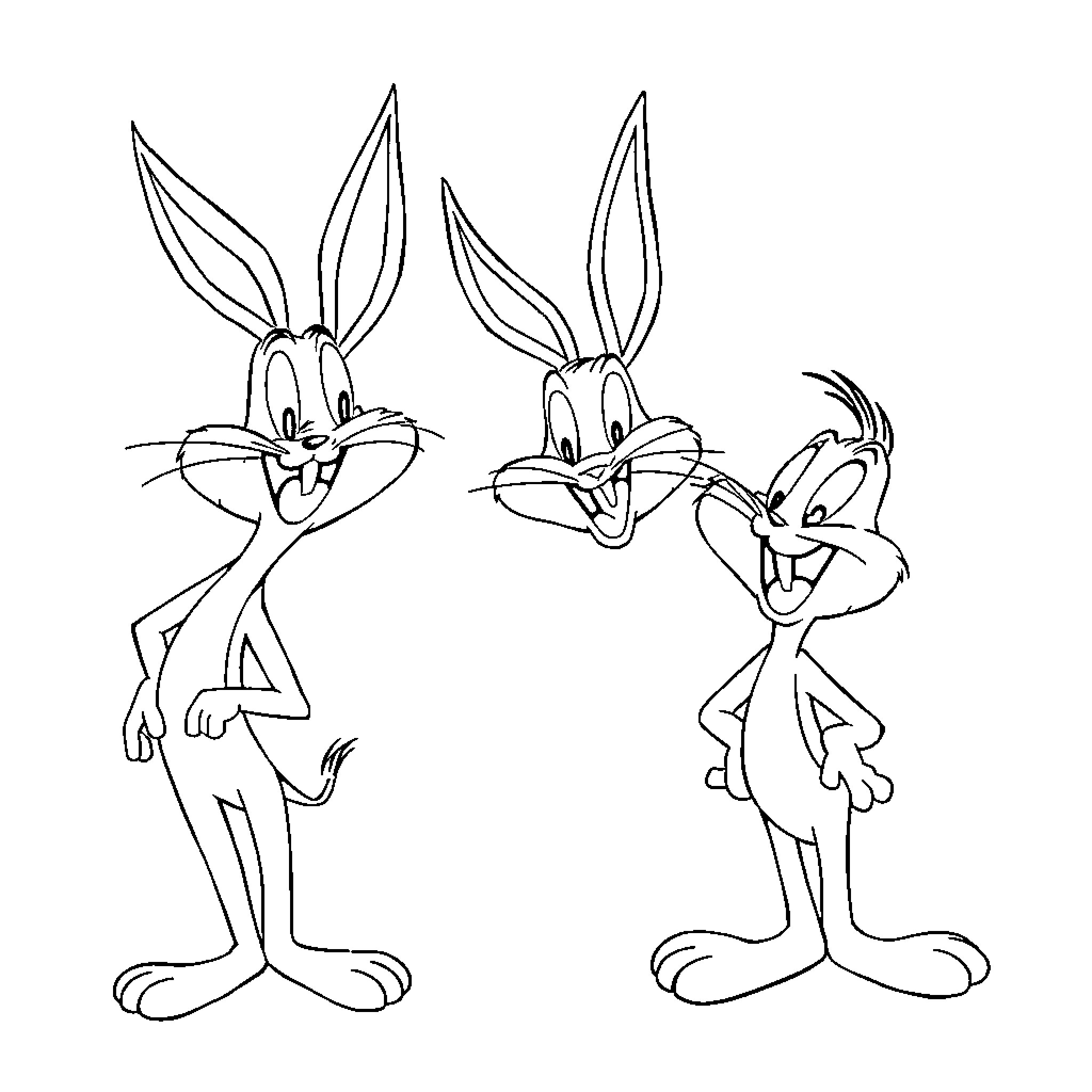 Lunitoons Cartoon Rabbits Mischievously Interacting Coloring Page (free black-and-white line drawing printable PDF for all, from beginners to advanced learners, including children, teens, adults, and seniors)