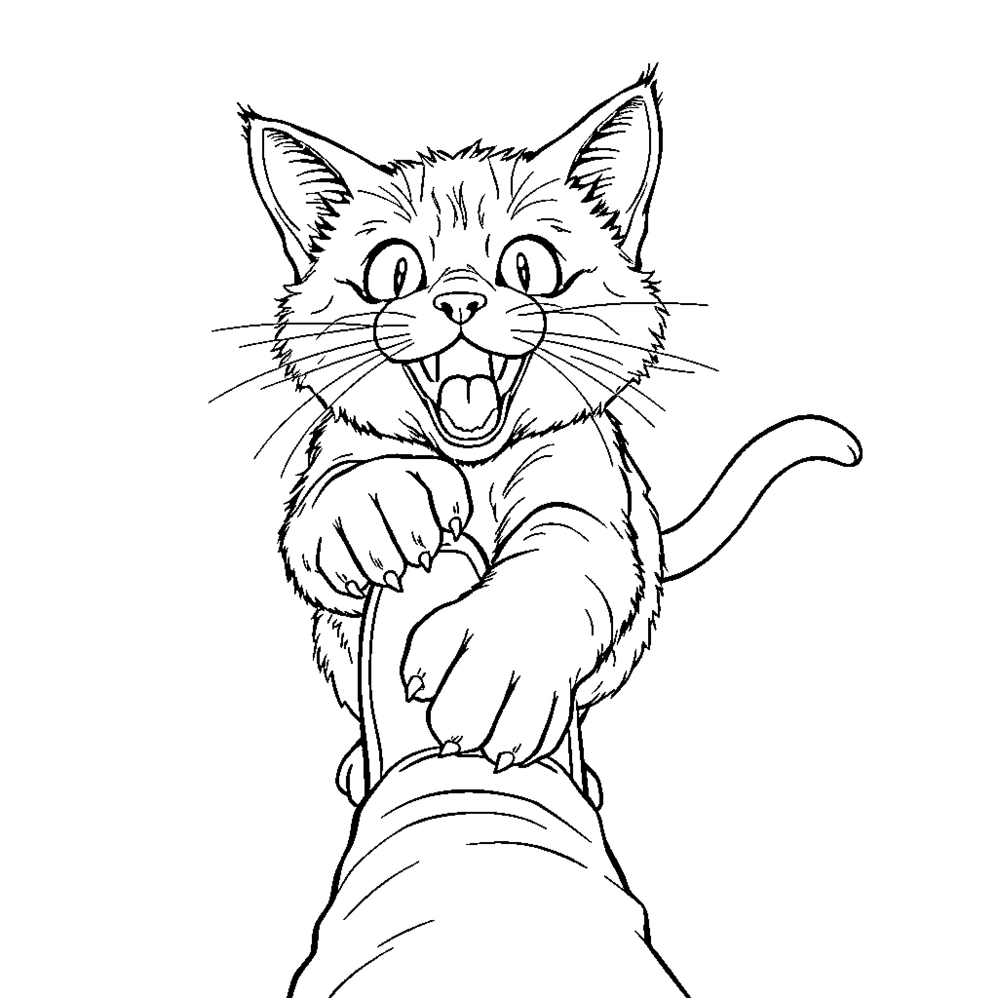 Cat making a silly face Coloring Page (free black-and-white line drawing printable PDF for all, from beginners to advanced learners, including children, teens, adults, and seniors)