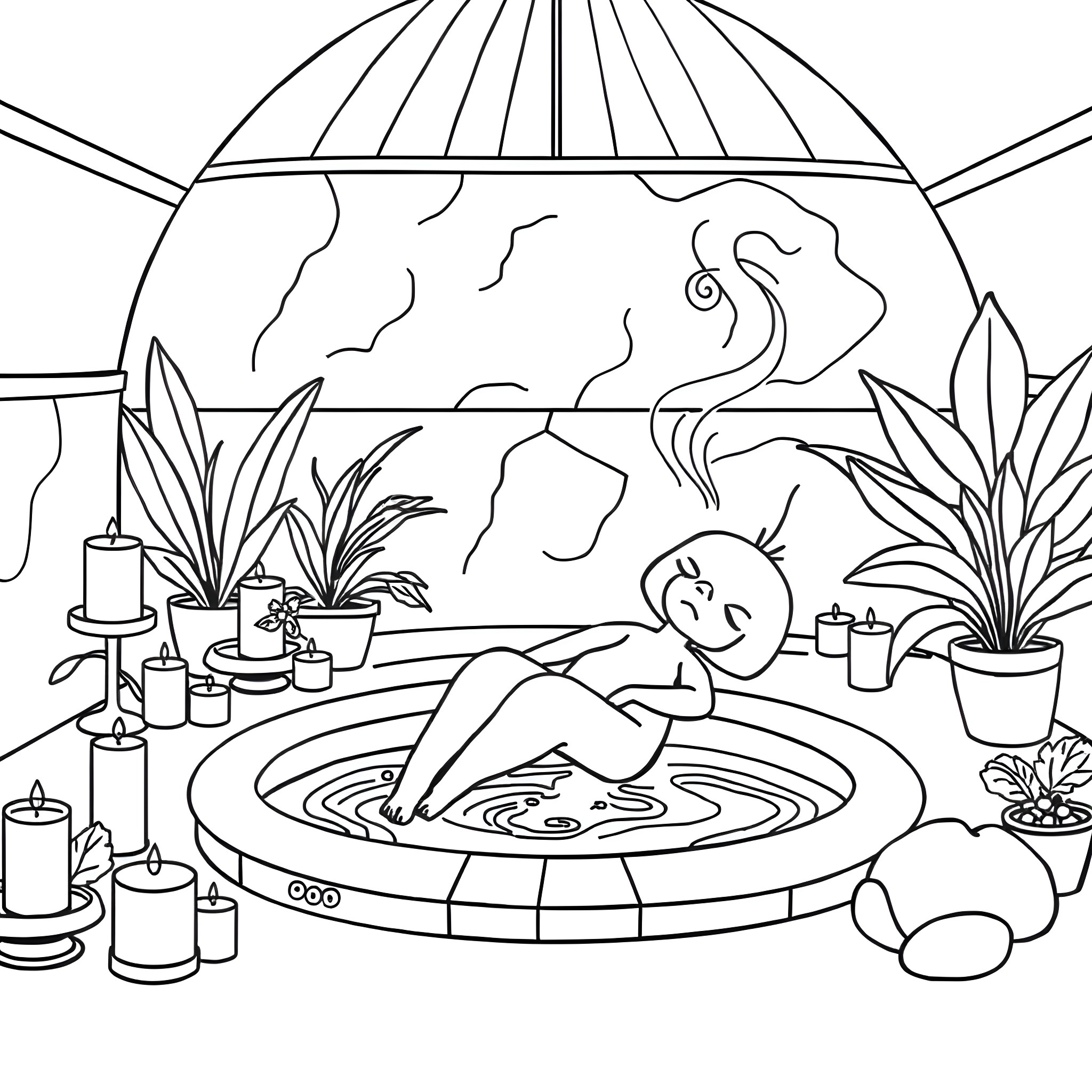 Peely relaxing in the cozy greenhouse Coloring Page (free black-and-white line drawing printable PDF for all, from beginners to advanced learners, including children, teens, adults, and seniors)