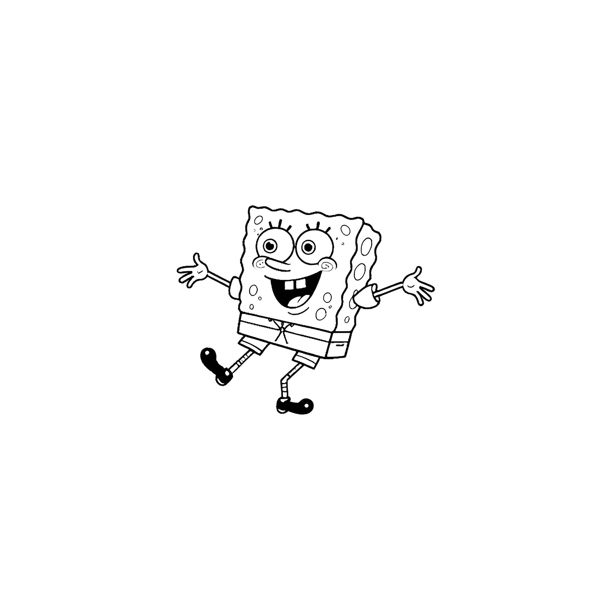 Spongebob jumping joyfully in the scene Coloring Page (free black-and-white line drawing printable PDF for all, from beginners to advanced learners, including children, teens, adults, and seniors)