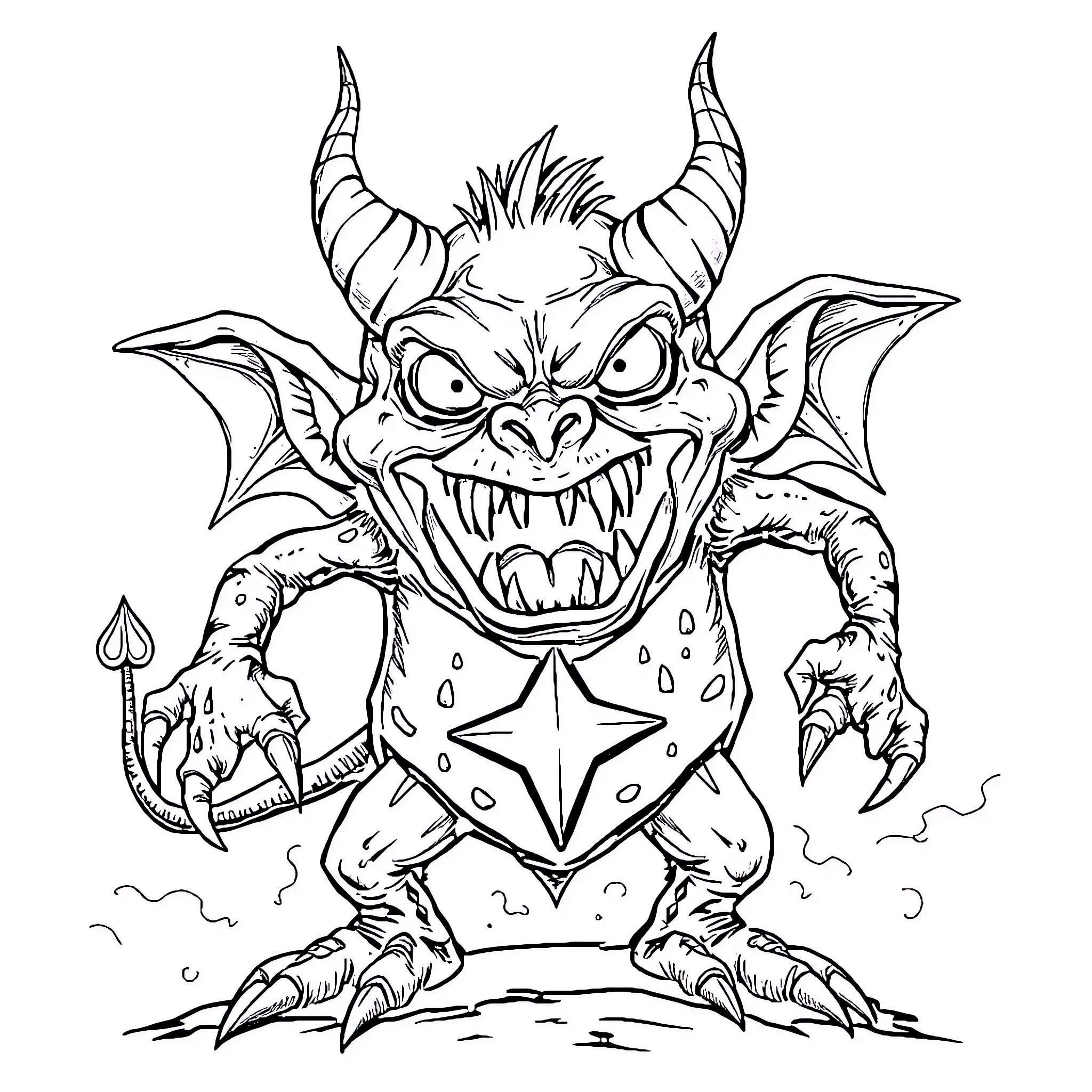 Monster menacing with claws and teeth Coloring Page (free black-and-white line drawing printable PDF for all, from beginners to advanced learners, including children, teens, adults, and seniors)