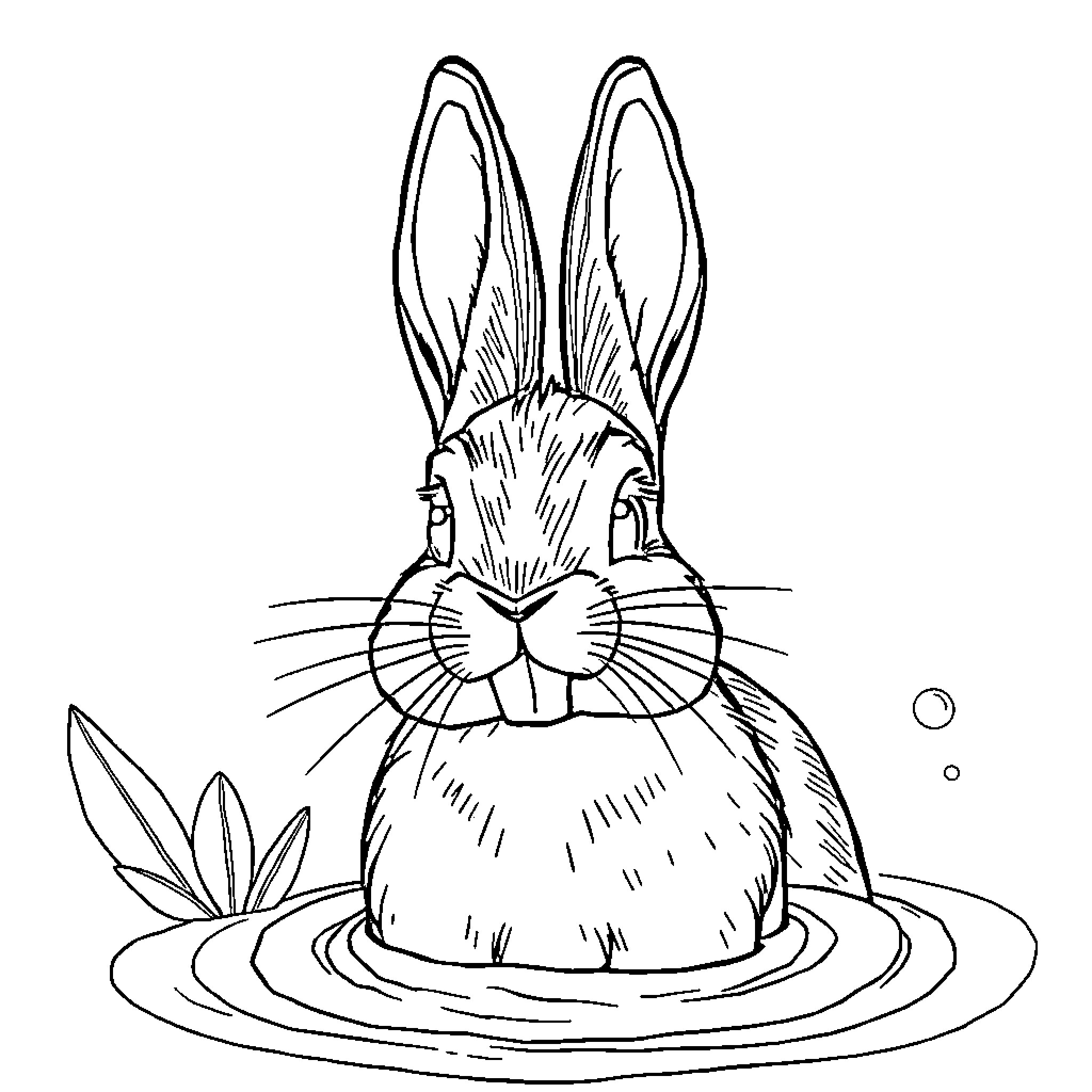 Shark Rabbit lounging in the water Coloring Page (free black-and-white line drawing printable PDF for all, from beginners to advanced learners, including children, teens, adults, and seniors)